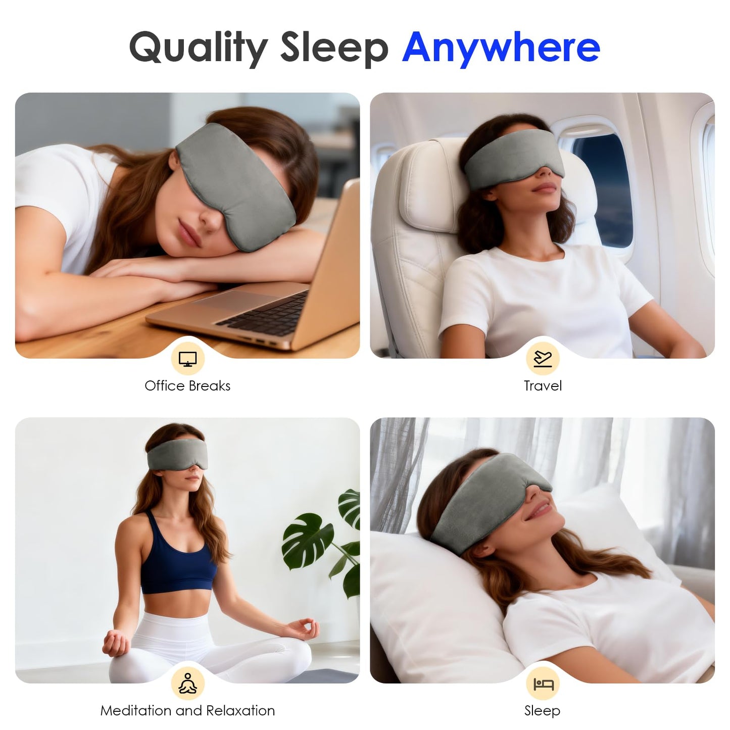 Weighted Eye Mask for Sleeping, Soft Minky Sleep Mask for Side Sleeper with Adjustable Buckle, 100% Blockout Design, Ideal for Meditation, Relaxation and Travel, Includes Storage Pouch (Grey)