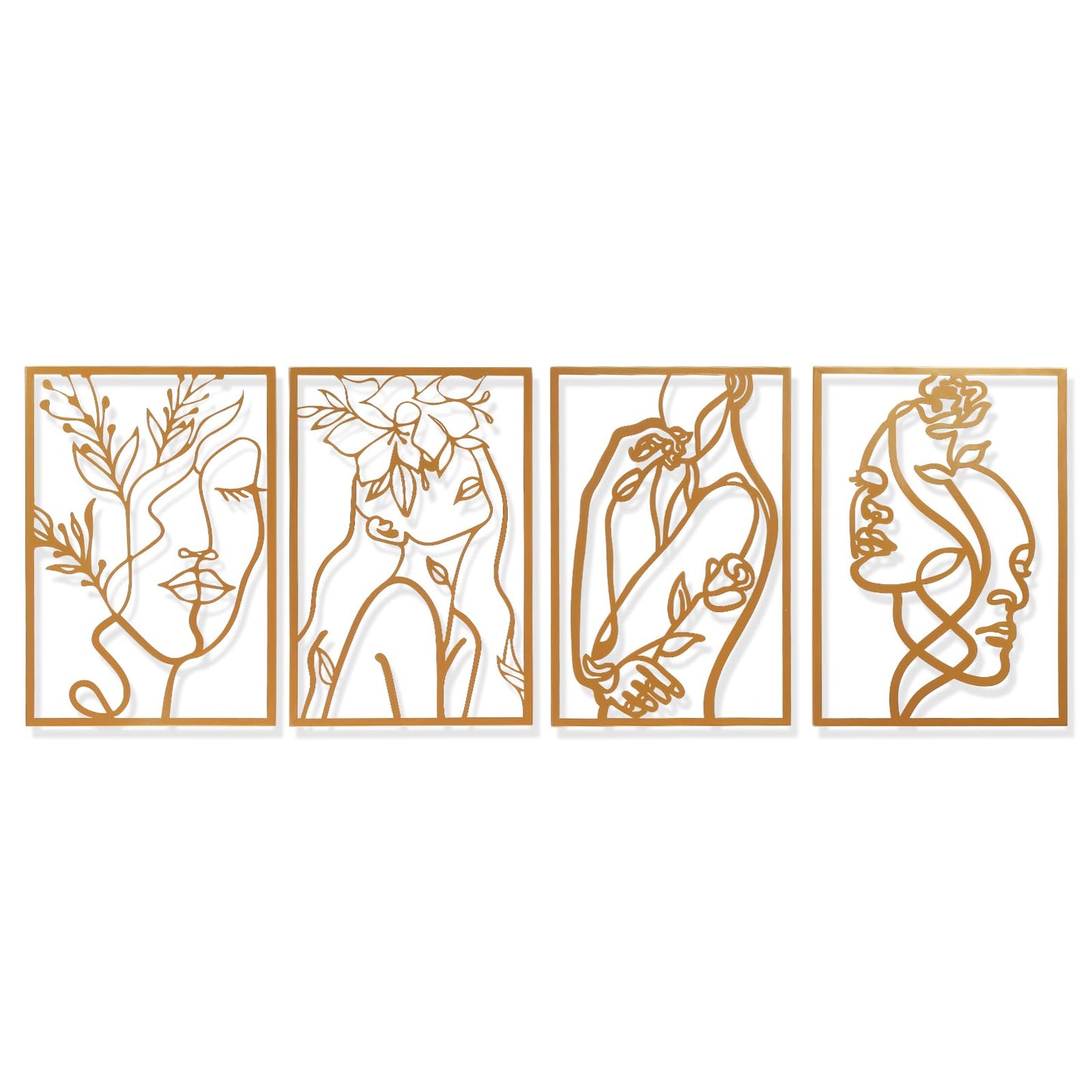 AMAATE Modern abstract wall decoration set, black metal hollow hanging paintings, 4 geometric designs for living room home decoration (Art Deco, Gold - Face Shape, 11" X 14.6" in)