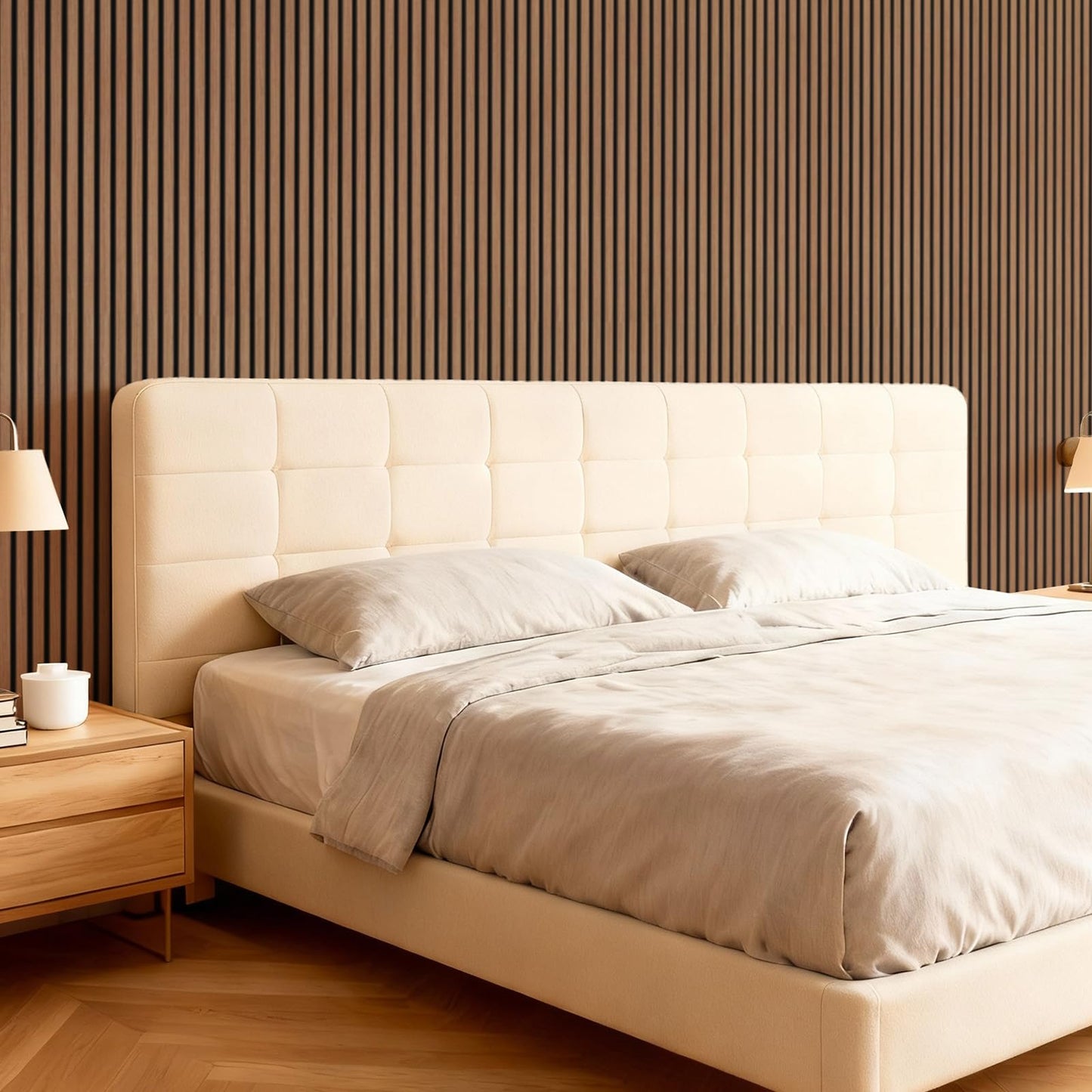 TONOR Wood Slatwall Panels, 4 Pack 47.2" x 23.6"/ 120 x60cm(31ft²) Acoustic Wall Panels, Wood Slat Acoustic Panels for Noise Cancelling and Home Decor, Living Room, Bedroom, Office, Room Decor, Walnut
