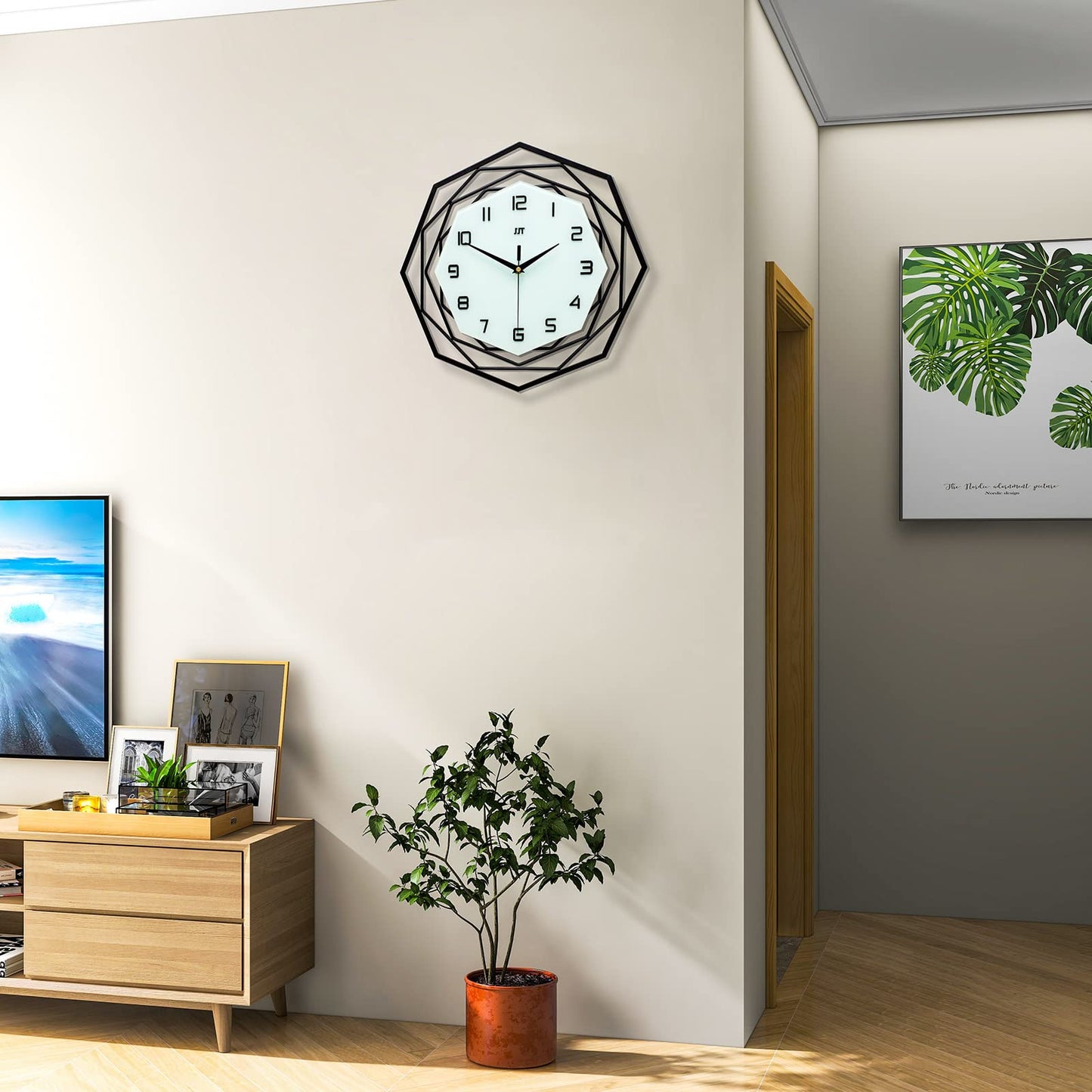 JUJUDA Large Wall Clock for Living Room Decor Modern Big Wall Clock for Kitchen Bedroom Home Decoration Extra Giant Black Clock Battery Operated for Dining Room Bathroom Office Decorative 18 Inch