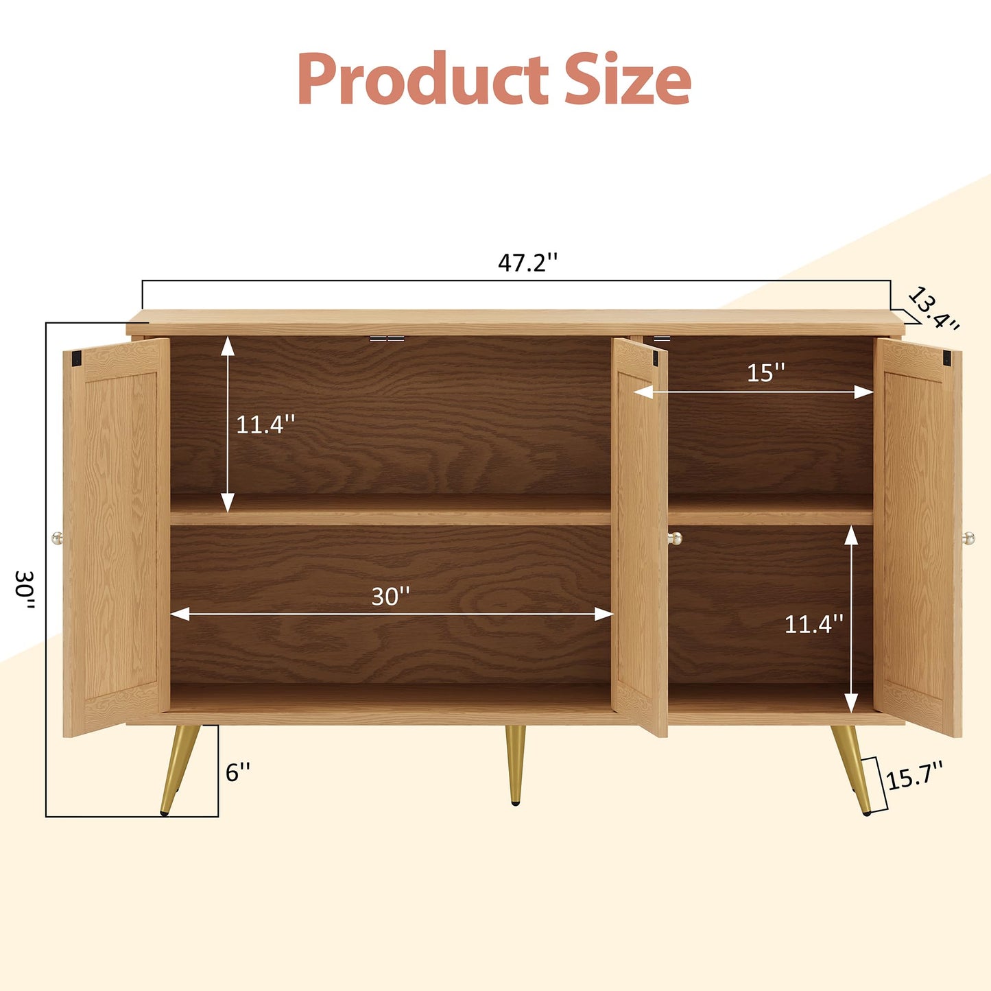 Shintenchi Large Rattan Storage Cabinet, Modern Sideboard Cabinet, Accent Large Storage Space Cabinet with Rattan Decorated Doors for Living Room, Dining Room