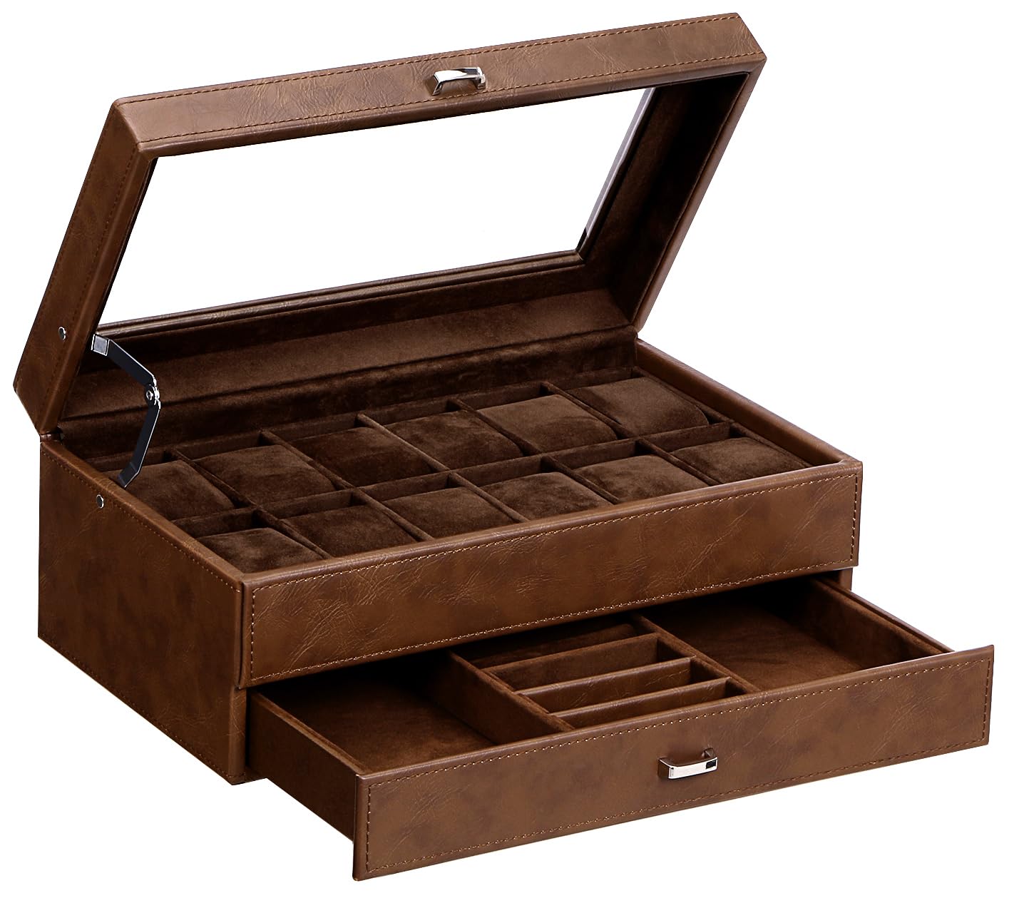 BEWISHOME Watch Box 12-Slot, Watch Case with Large Glass Lid