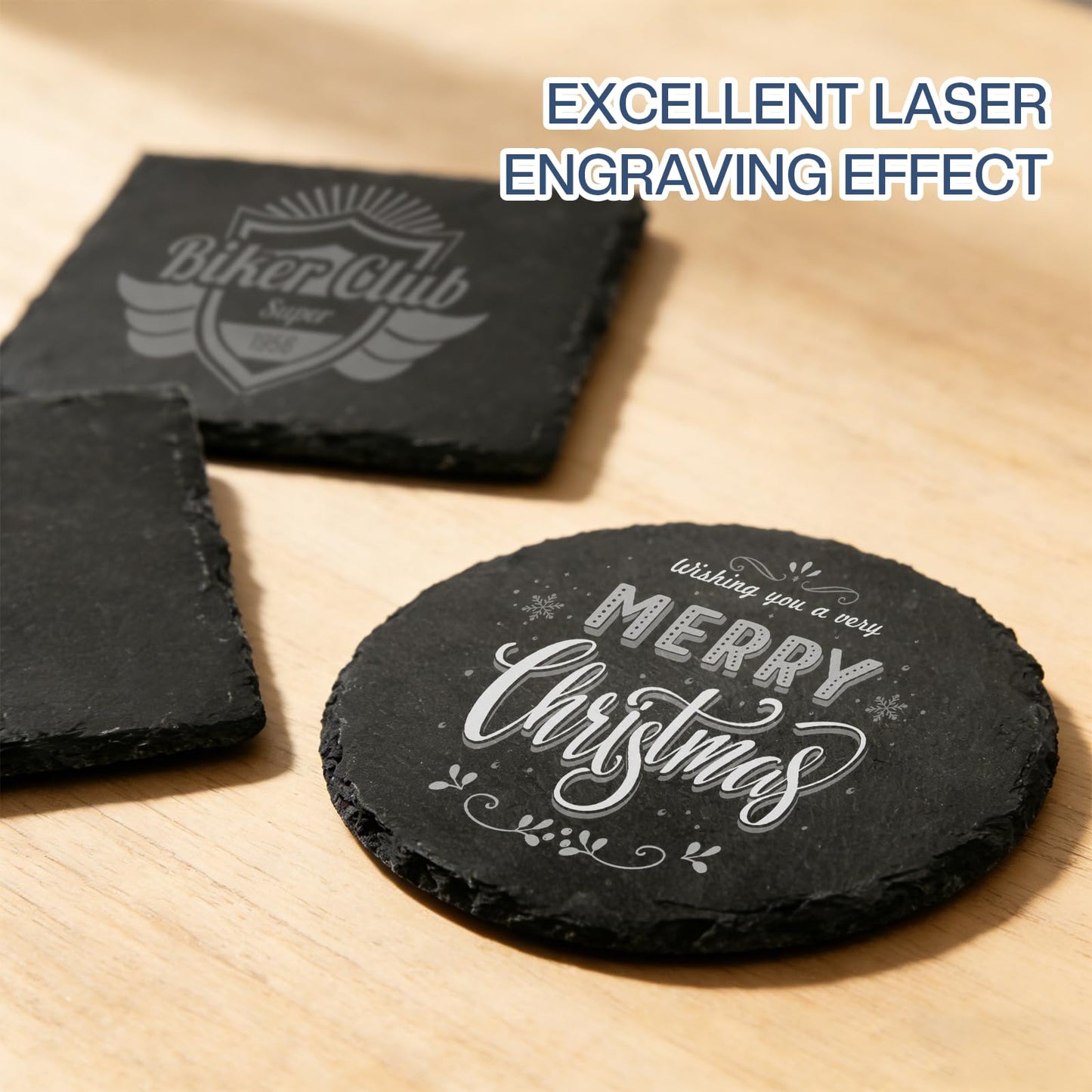 24 Pieces Slate Coasters, Diameter Size 4 inch Black Coasters Stone Coaster Set, Perfect for use in Your Home, Office, Kitchen,bar,Christmas or Anywhere.(12 Square Pieces+12 Round Pieces)