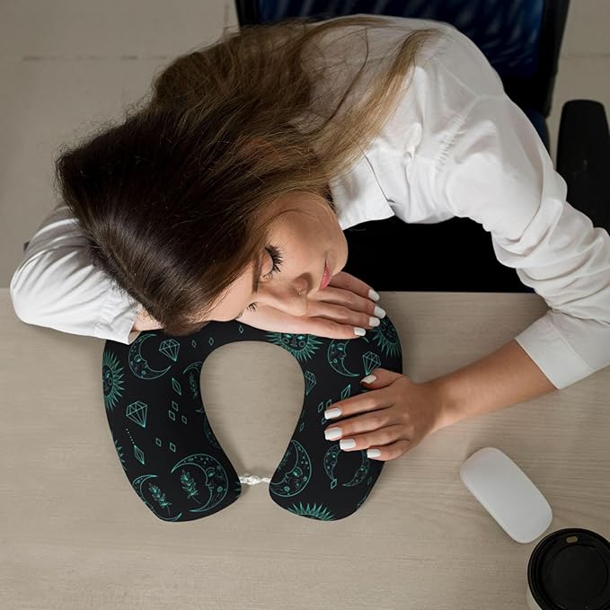 Travel Pillow for Boys and Girls, Comfortable Neck Chin Head Support Cushion Trippy Sun Moon Star, Comfortable for Airplanes Car Sleeping Rest