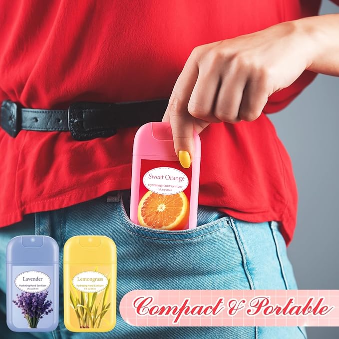 24 Pack Hydrating Mini Hand Sanitizer Spray Scented Hand Sanitizer Travel Size Portable Pocket Spray Reusable Sprayer Bottle for Women Teen Adults Office Family Purse Backpack