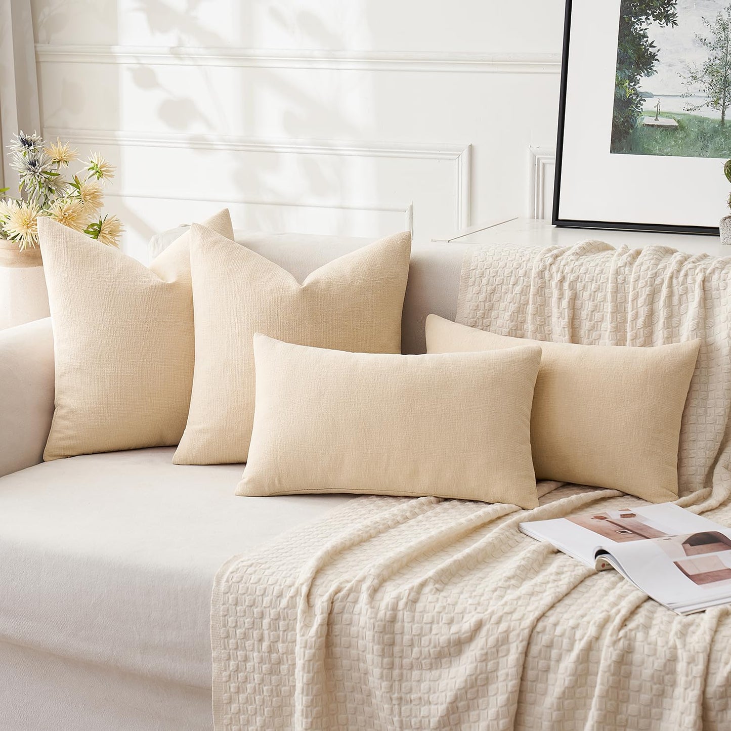 MIULEE Pack of 2 Corduroy Decorative Throw Pillow Covers Bundle Pack of 2 Chenille Decorative Throw Pillow Covers 18x18 Inch Beige