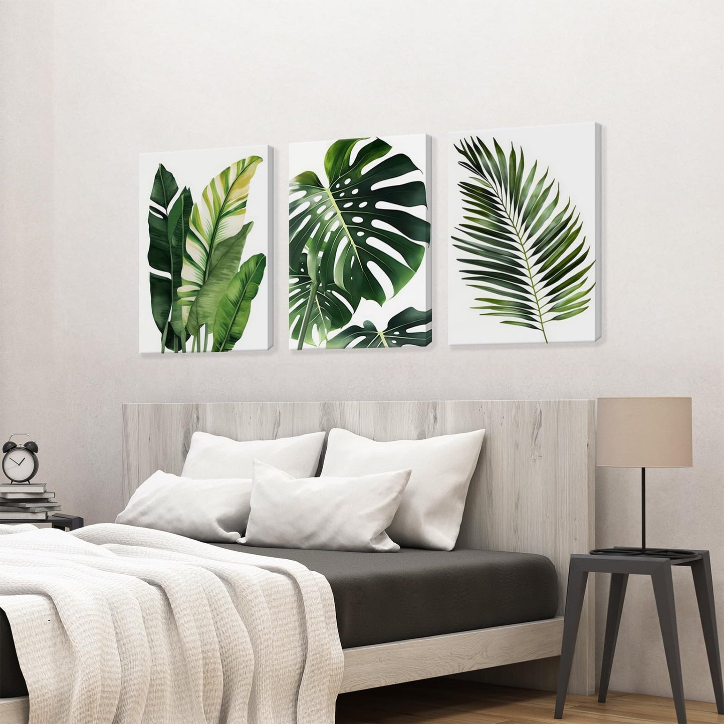 3pcs Framed Canvas Prints Botanical Leaf Modern Plant Palm Leaves Banana Leaf Tropical Wall Art Decor Canvas Poster Gallery Bathroom Bedroom Living Room Office 16x24 Inch Ready to Hang