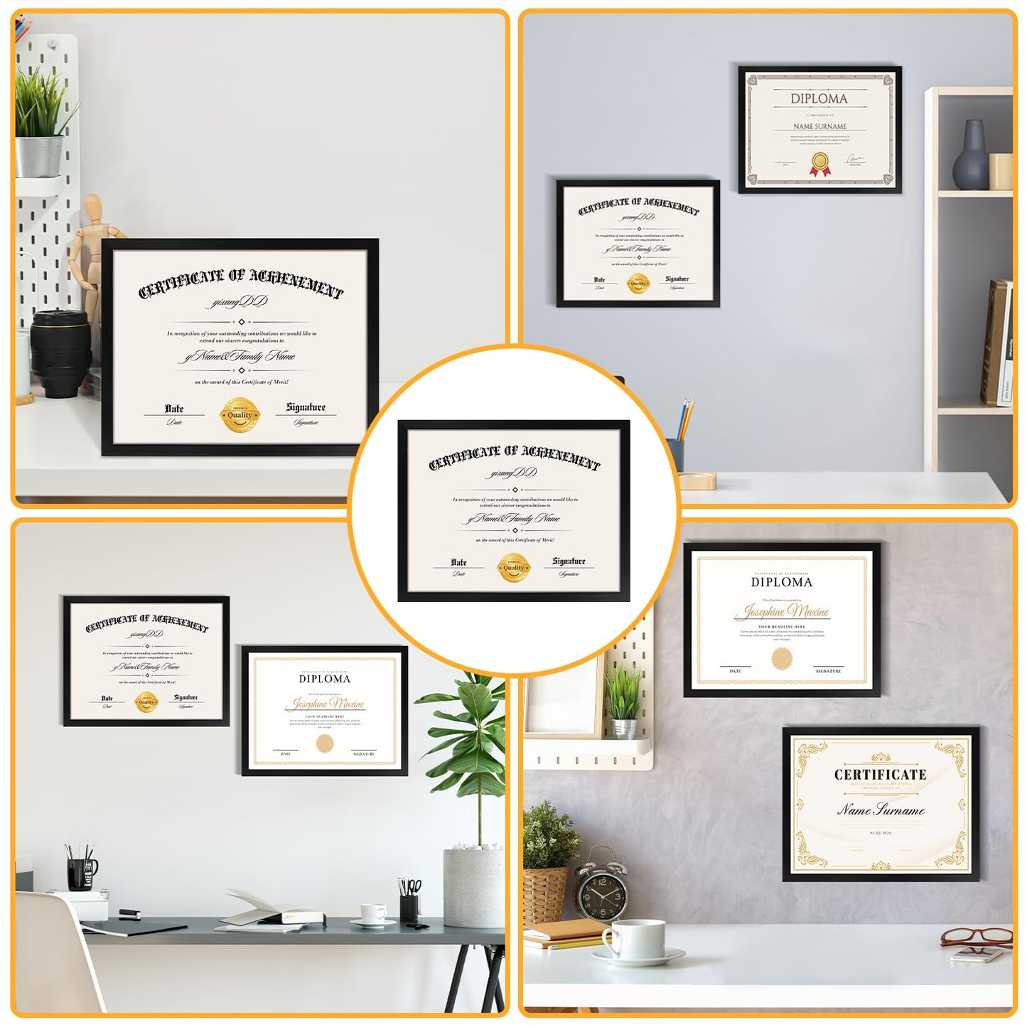 YixangDD 5 Pack Certificate Frames 8.5 x 11, College Diploma Frame with Clear Plexiglass, Black Degree Document Frame for Wall and Tabletop Display