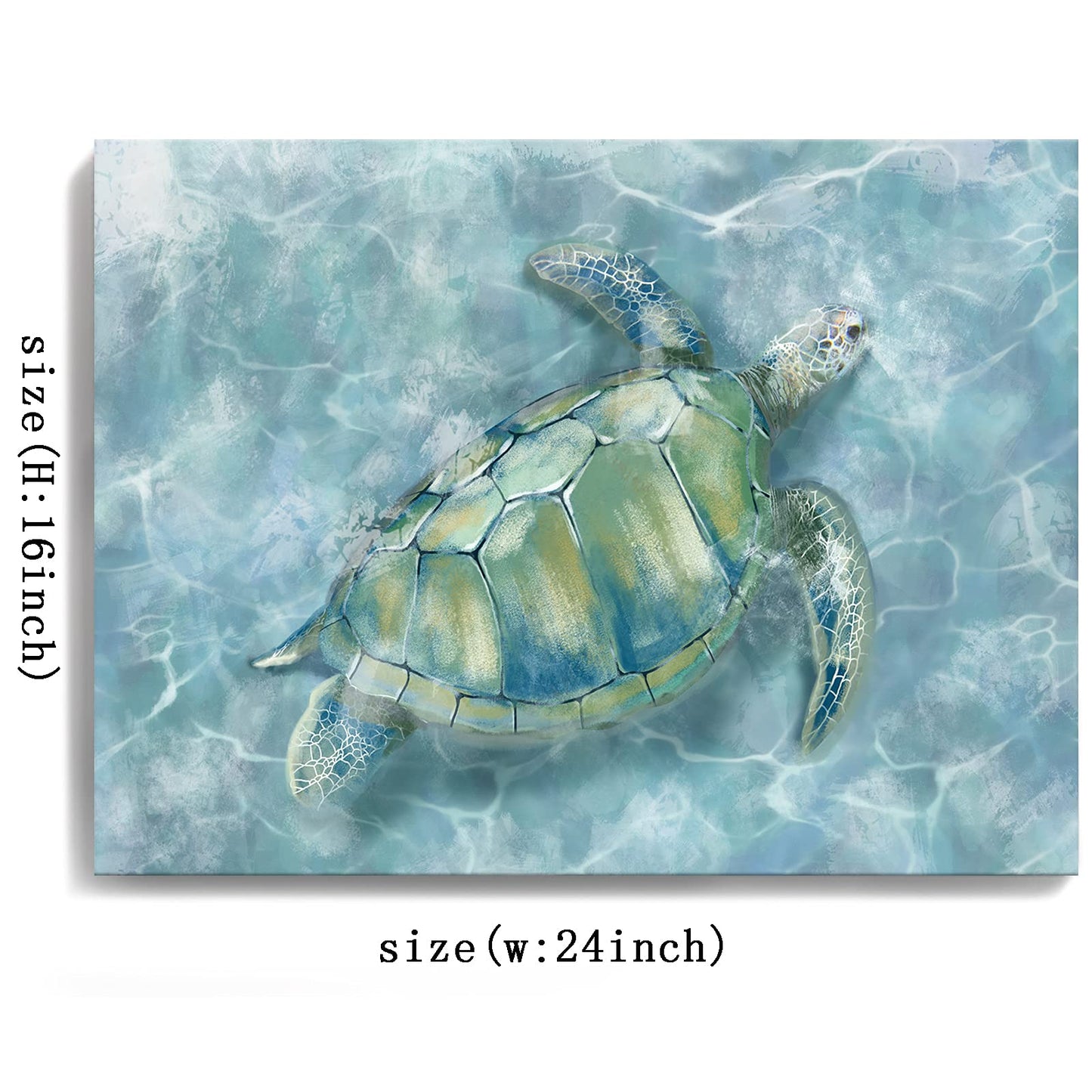 YJYart Bathroom Wall Decor Canvas Wall Art for Bedroom Sea Turtle Pictures Blue Coastal Room Decorations Artwork Green Turtle Wall Decorations 16” x 24”