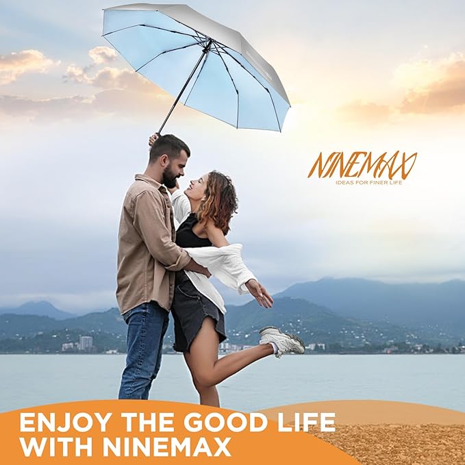 NINEMAX UV Umbrella for Sun Protection UPF 50+, 46 Inch Travel Compact Sun Umbrellas UV Blocking Small Auto Open Personal Portable for Walking