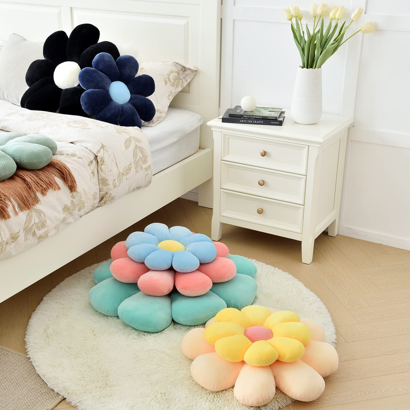 Sioloc Flower Pillow Shaped Throw Pillow Butt Cushion Flower Floor Pillow,Seating Cushion,Cute Room Decor & Plush Pillow for Bedroom Sofa Chair(Green,15.7'')