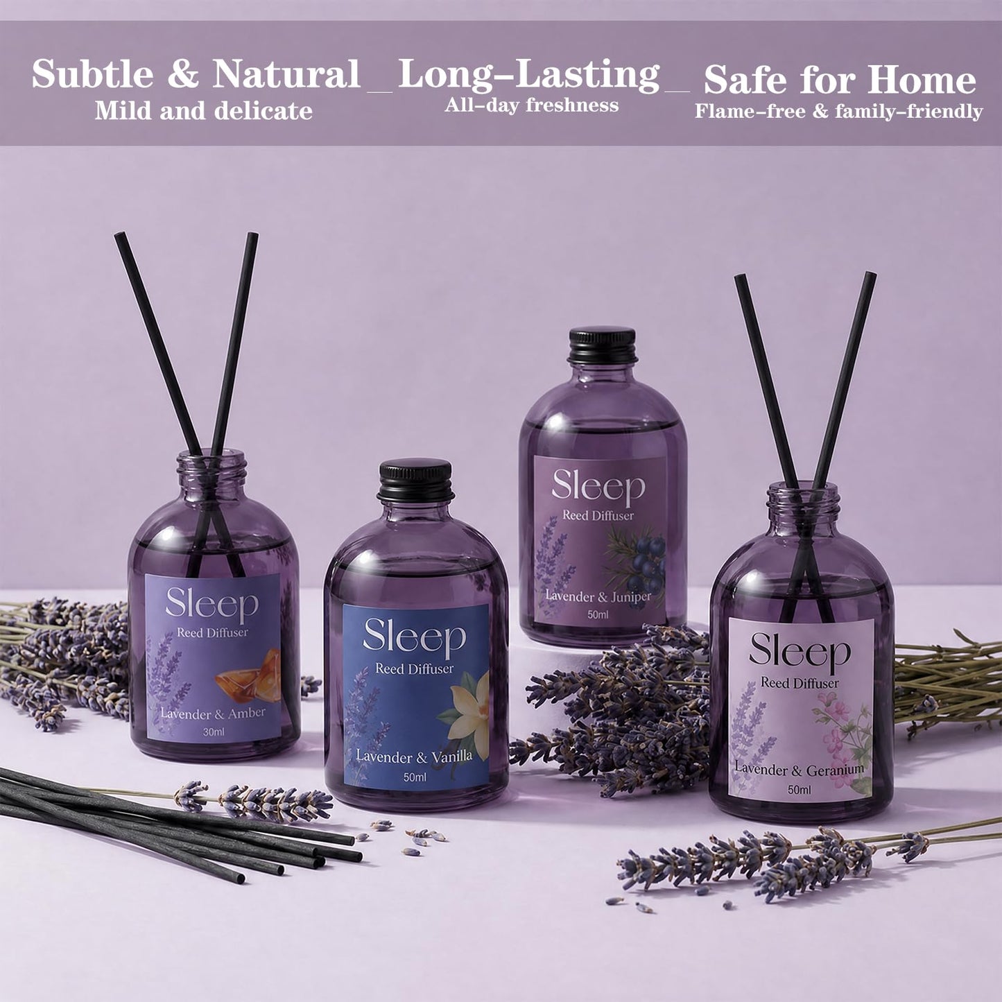 SCENTORINI Reed Diffuser Set, 6.76oz, Lavender Essential Oil Diffuser, Summer Fragrance Reed Diffuser with 24 Sticks for Bedroom Sleep, Spa Relax, Home Fragrance Bathroom Hotel Decor