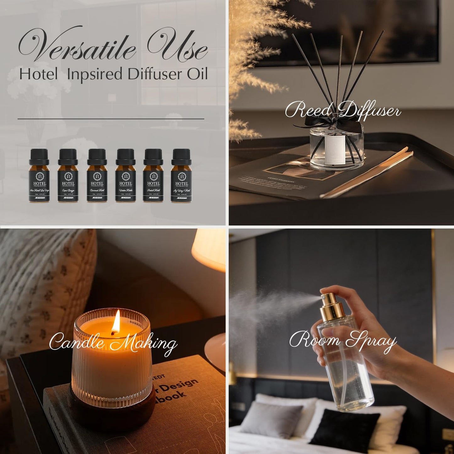 ARVIDSSON Hotel Diffuser Oil Gift Set - Inspired by 5 Star Hotel Scents - Luxury Hotel Essential Oils for Diffuser and Crafting, Premium Fragrance Oil Set, 6 x 10 mL, 0.34 fl oz