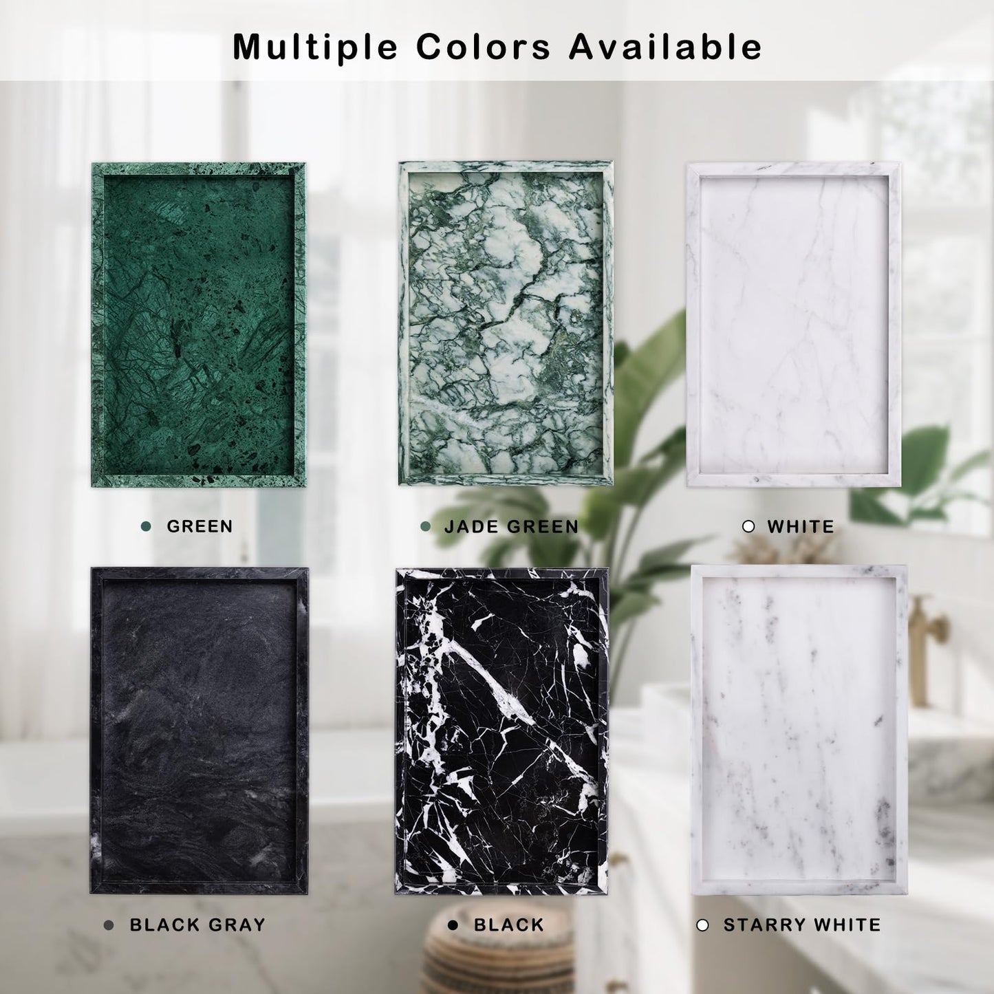 Homaura Marble Bathroom Tray for Countertop & Home Decor, Natural Decorative Marble Tray for Jewelry & Perfume Organizer, Luxury Stone Vanity Trays for Dresser, Kitchen Counter, 12" x 8", White
