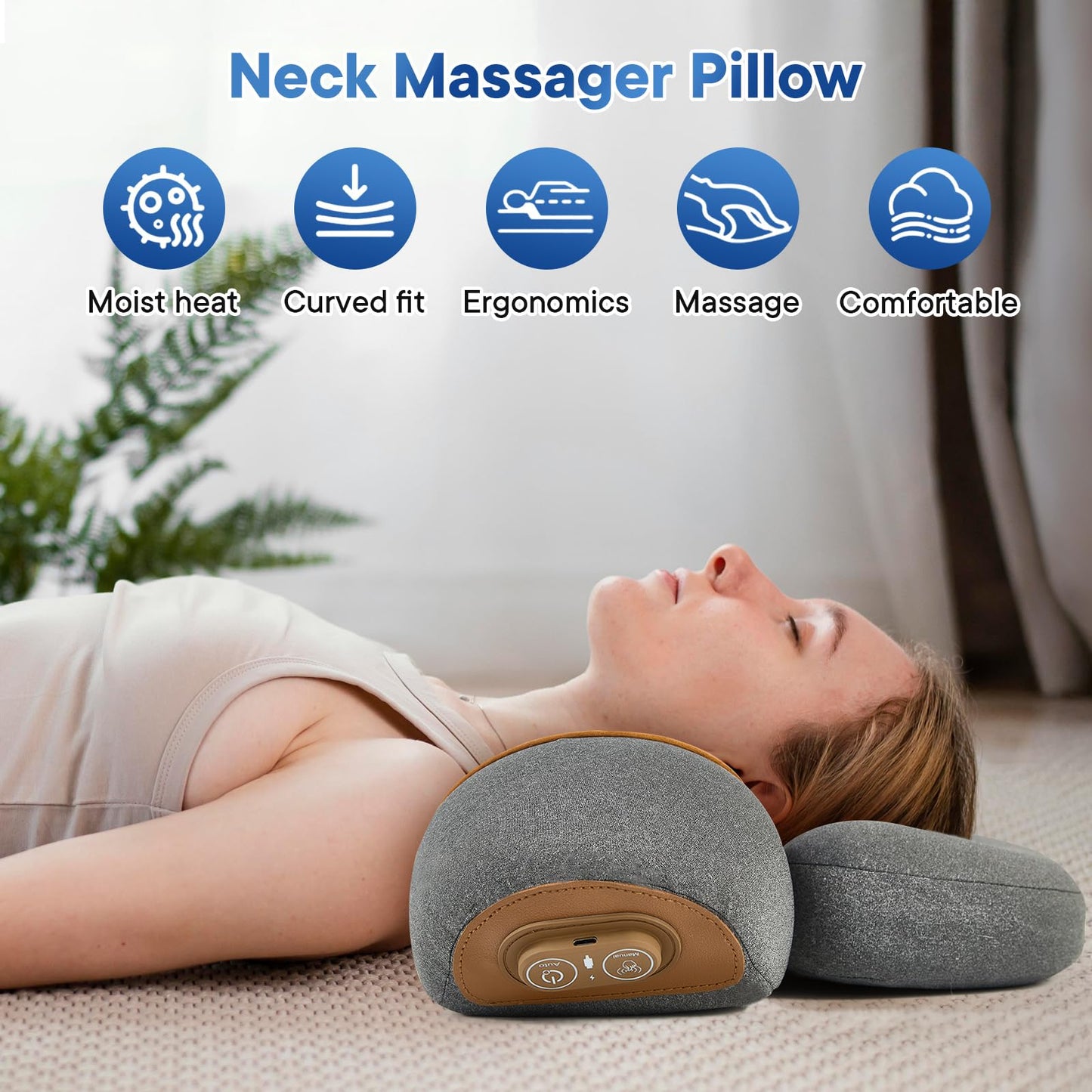 GIFEY Electric Neck Massager Pillow for Pain Relief Deep Tissue, 3-in-1 Rechargeable Neck Cervical Traction Device with Heat, Massage, Electric Stretch, Ergonomic Neck Shoulder Relaxer (Dark Gray)