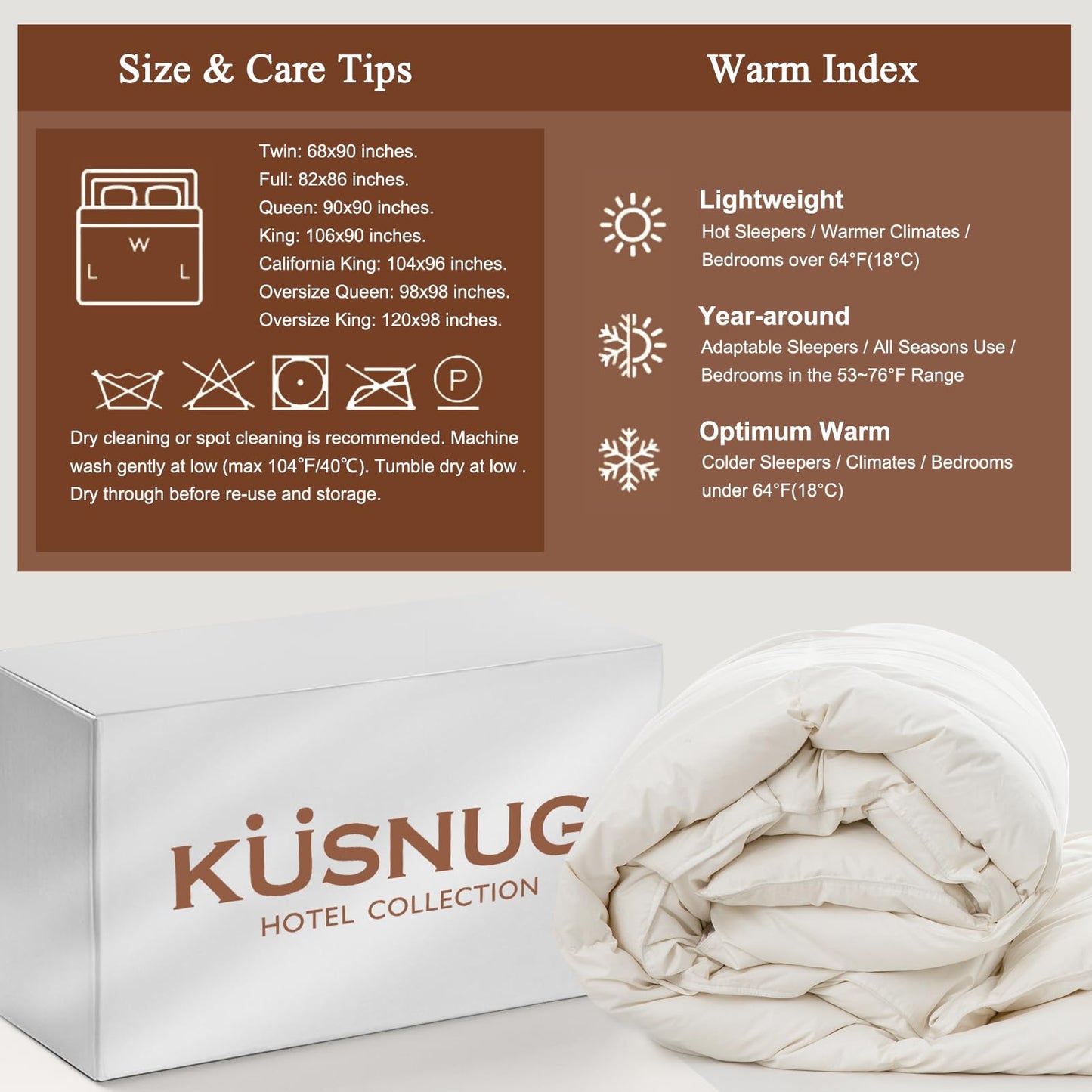 KUSNUG 100% Organic Cotton Feather & Down Fibers Comforter King Size, All-Season Hotel-Style Hypoallergenic Duvet Insert, Ivory White 106x90 Inch