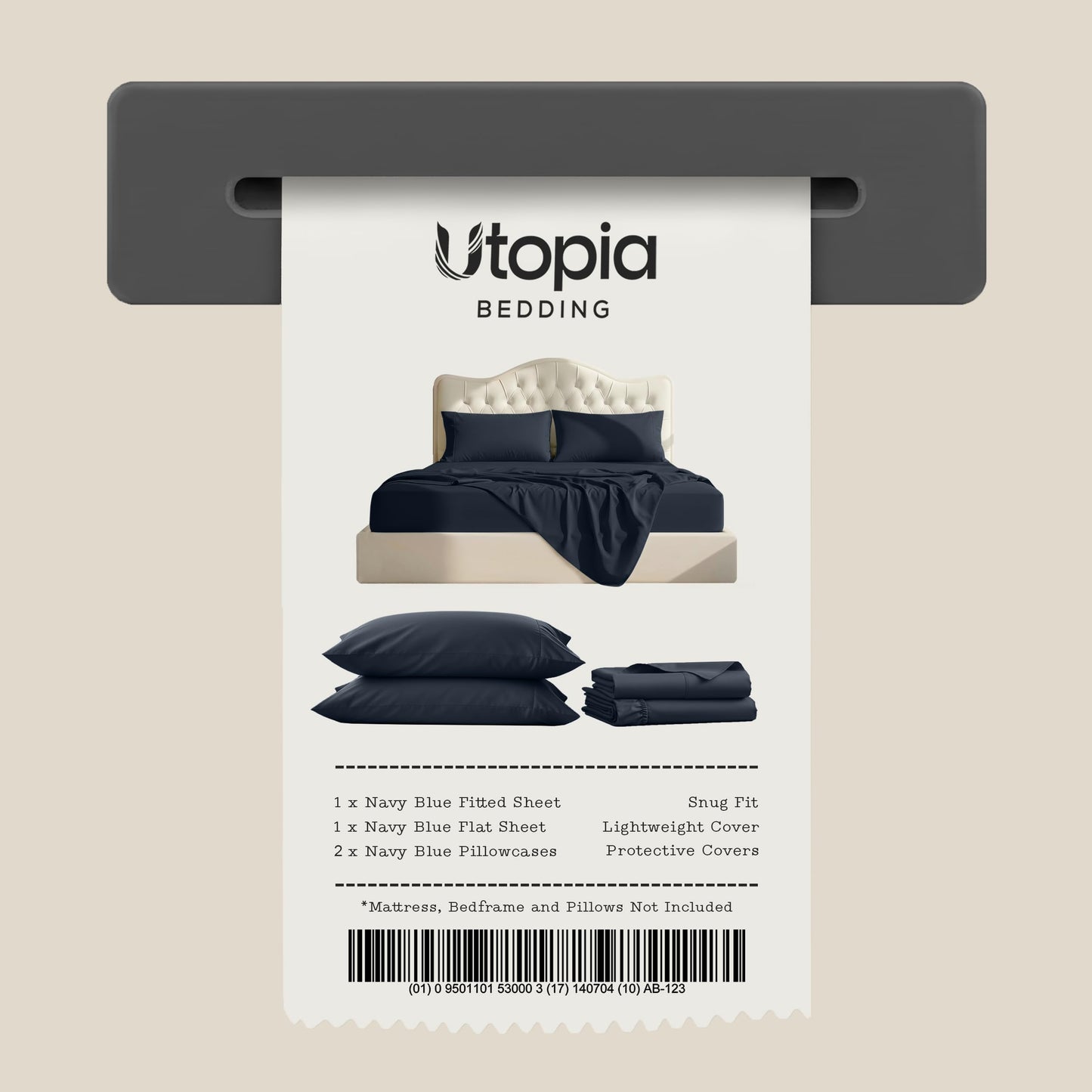 Queen Size Sheet Set – 4 Piece Bed Sheets, Soft and Breathable Microfiber, Includes 1 Fitted Sheet, 1 Flat Sheet and 2 Pillowcases – Oeko Tex (Navy)