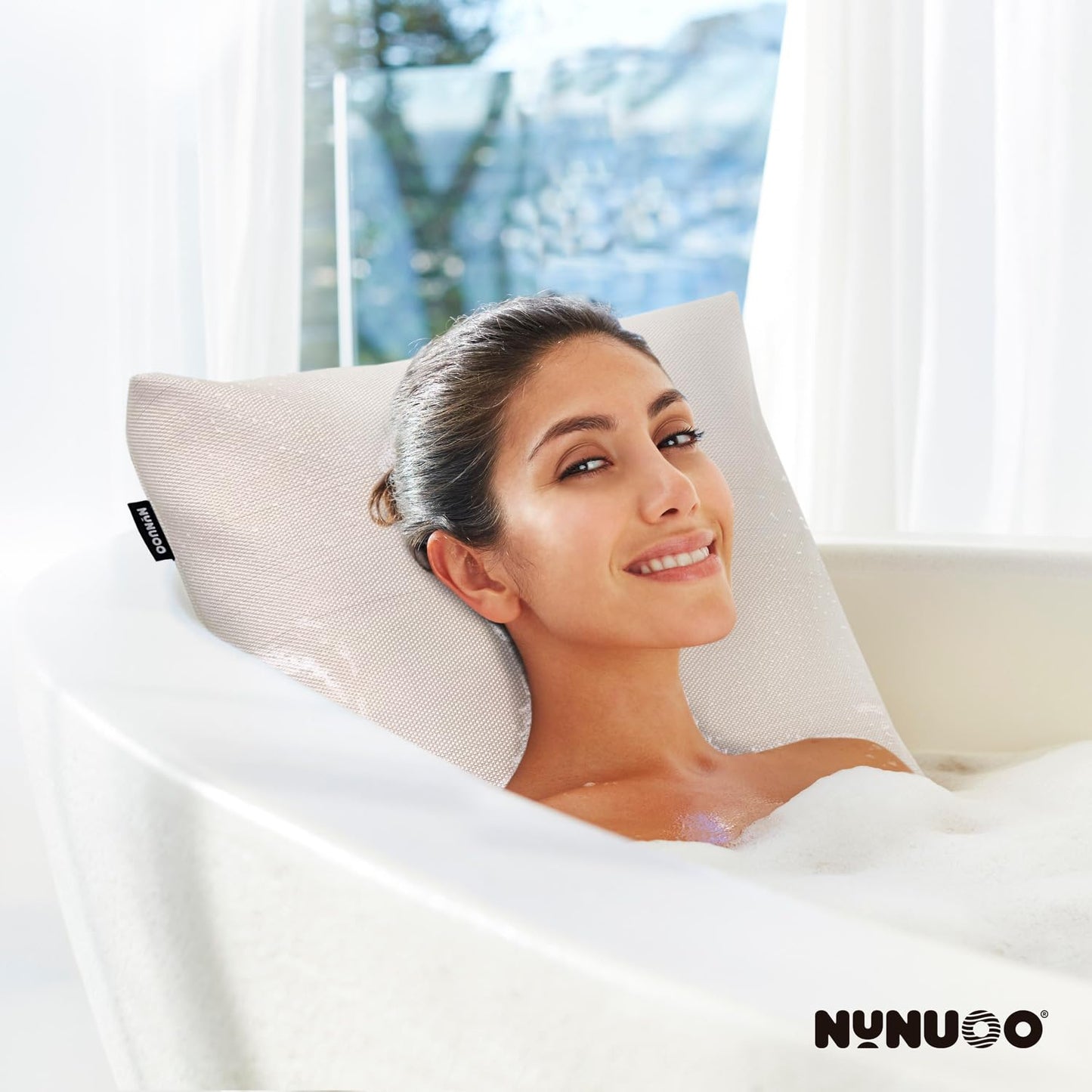 Nunuoo Bath Pillows for Tub Neck and Back Support,Bathtub Cushion backrest headrest Neck Pillow,tub Pillow for Bathtub,3D Mesh Core,Breathable,Quick-Drying,Ergonomic Comfort (Pearl