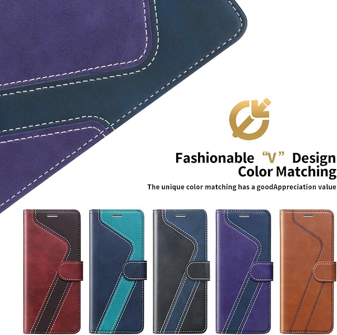CIVICASE for iPhone 15 Wallet Case,Leather Flip Case RFID Blocking Credit Card Holder Folio Magnetic Stand TPU Shockproof Cover Compatible with iPhone 15 Purple Blue