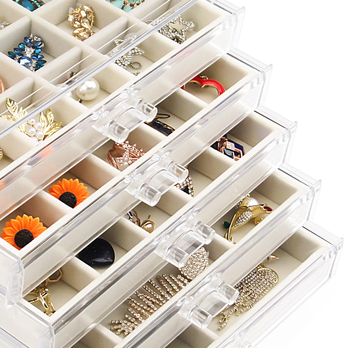 Watpot Acrylic Jewelry Box 5 Drawers Clear Earring Storage Organizer Display Case