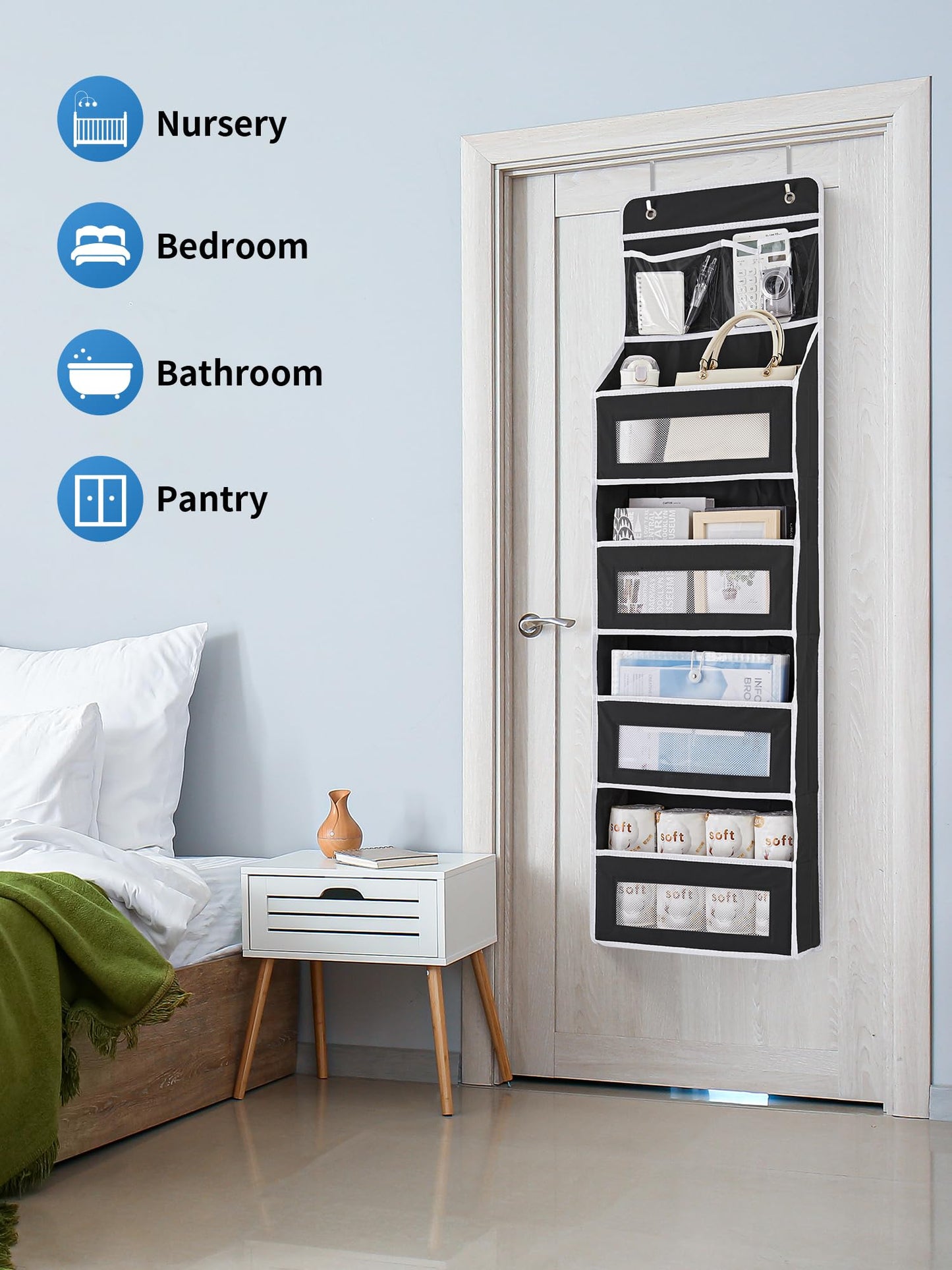 JARLINK 2 Pack 5-Shelf Over Door Organizer, Upgrade Hanging Storage with Clear Window, 50 lbs Load Storage Organizer for Bedroom, Bathroom, Nursery, Baby Kids Toys, Diapers, Pantry, Black