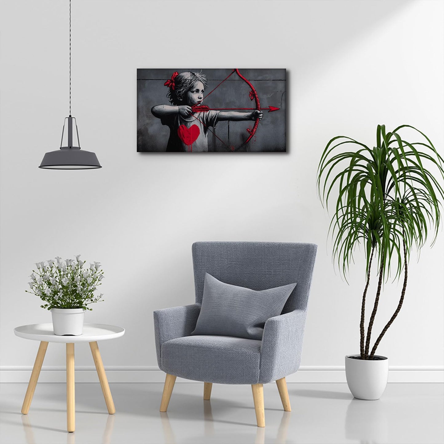 Halioyo Girl with Arrow Canvas Wall Art, Romantic Graffiti Street Art Print with Red Heart Poster, Morden Black Red Wall Decor for Living Room Bedroom Dorm Home Decor, Ready to Hang(12x16 inch)