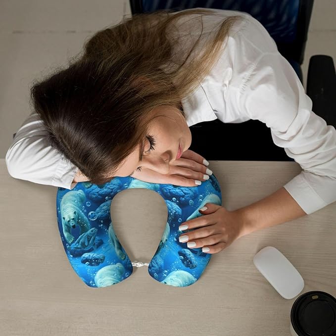 Neck Support Pillow, Comfortable Memory Foam Car/Flight/Airplane Chin Pillows U Shaped Cushion for Office Travel Sleeping Polar Bear