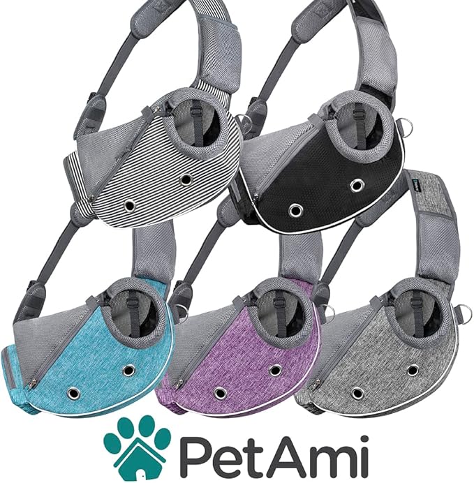 PetAmi Dog Sling Carrier for Small Dogs, Puppy Carrier Sling Purse, Dog Bags For Traveling, Carrying Bag to Wear Medium Cat, Adjustable Crossbody Pet Travel Poop Bag Dispenser, Max 5 lbs, Stripe Black