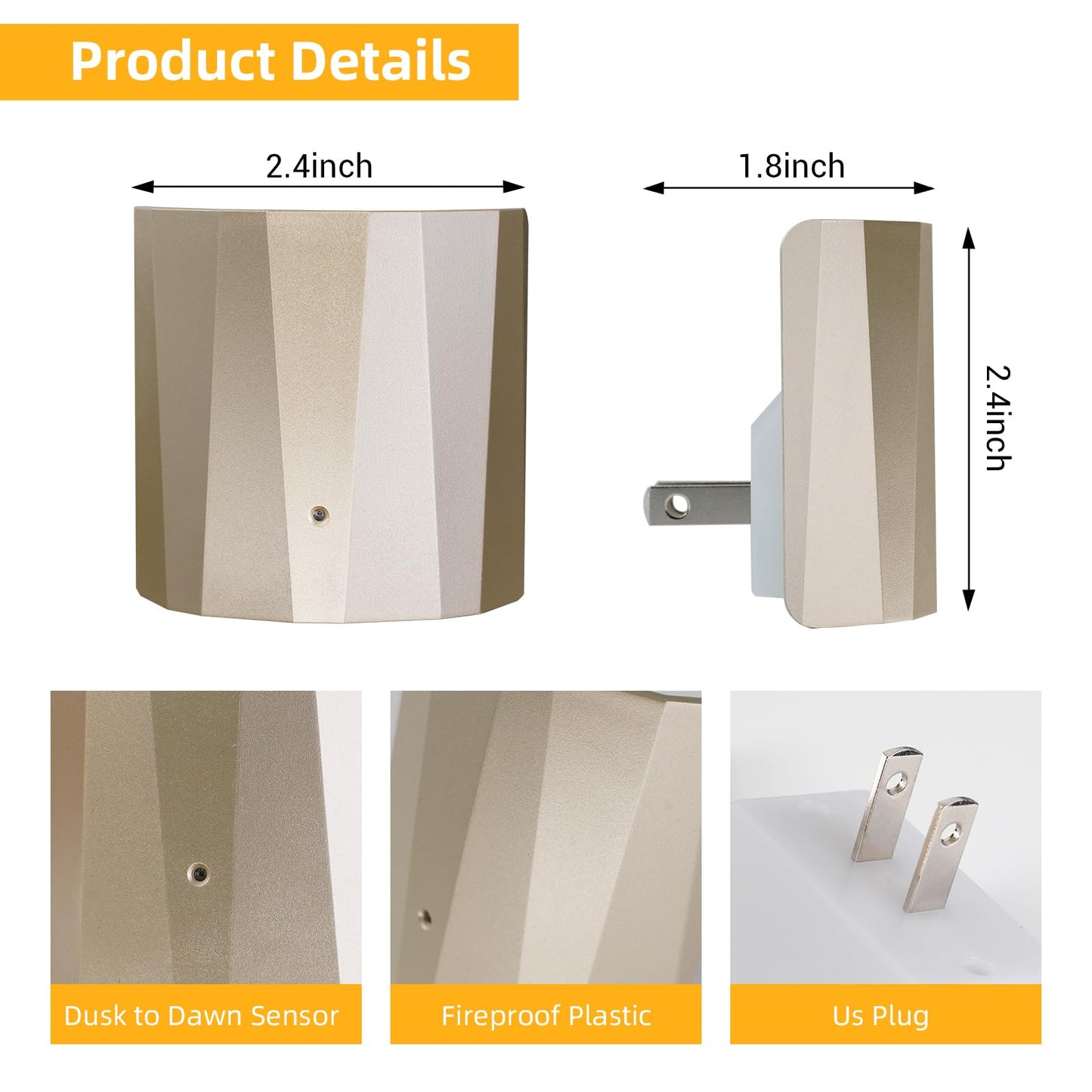 Dawnrise Plug in Night Lights for Wall, Dawn to Dusk Night Light with 3000K/5Lm, Backlit Nightlights for Bedroom, Kids Room, Hallway, Living Room, Kitchen, Stairway, Entrance (Champagne, 3 Pack)