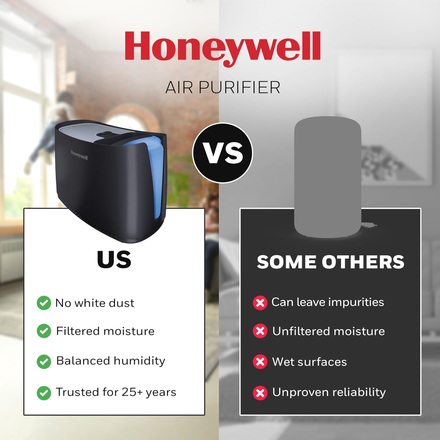 Honeywell Cool Moisture Humidifiers for Bedroom, Medium Rooms, 1.1 Gallon, Invisible Moisture Humidifier for Baby, Kids, Quiet, Easy to Clean, UV Technology, Black, HCM350B