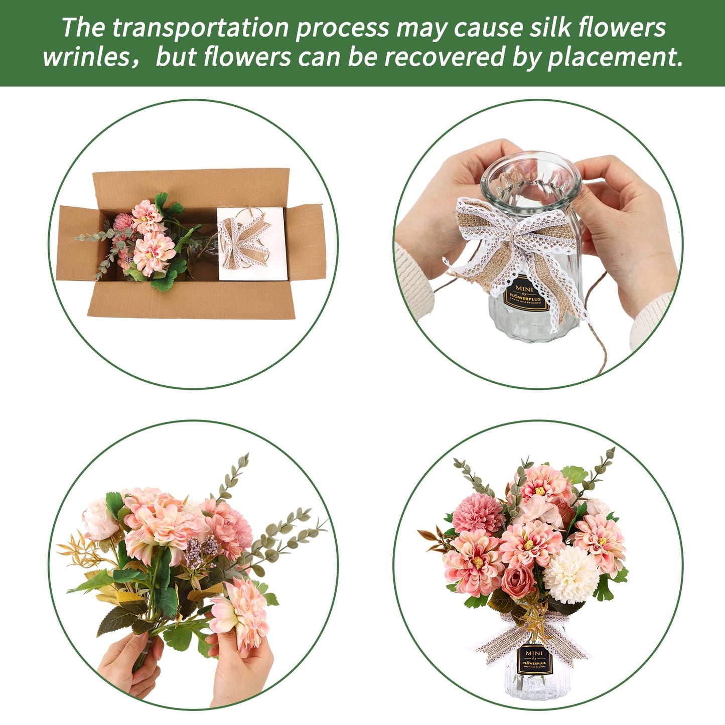 CEWOR Fake Flowers in Vase, Artificial Flowers with Vase Faux Silk Floral Arrangement Table Centerpieces Decor for Home Office Dining Farmhouse Coffee Table Living Room Bathroom Plant Decor (Pink)