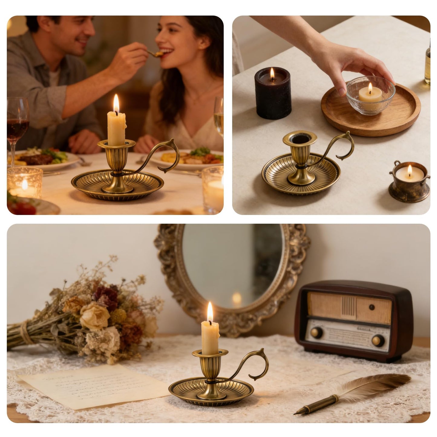 Candle Holder with Handle, Antique Candle Holder – Centerpiece for Party Tables, Wedding Table & Home Decor Gift (4.72×1.97×2.56 Inches)