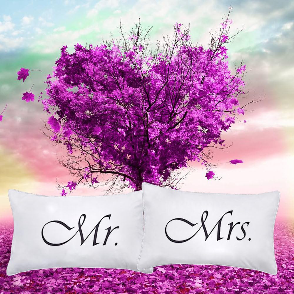 DasyFly 2PCS Mr and Mrs Pillow Cases,His and Hers Couples Pillowcases,Romantic Anniversary Engagement Christmas Wedding Gifts for The Couple,Bride Shower Gifts Ideas