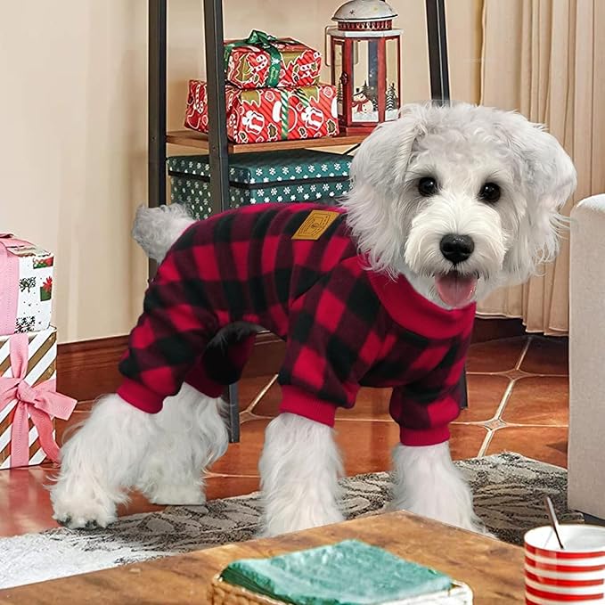 XPUDAC Dog Christmas Pajamas Plaid Dog Clothes for Small Medium Dogs Girl Boy Fleece Pet Sweater for Winter Christmas(Medium)