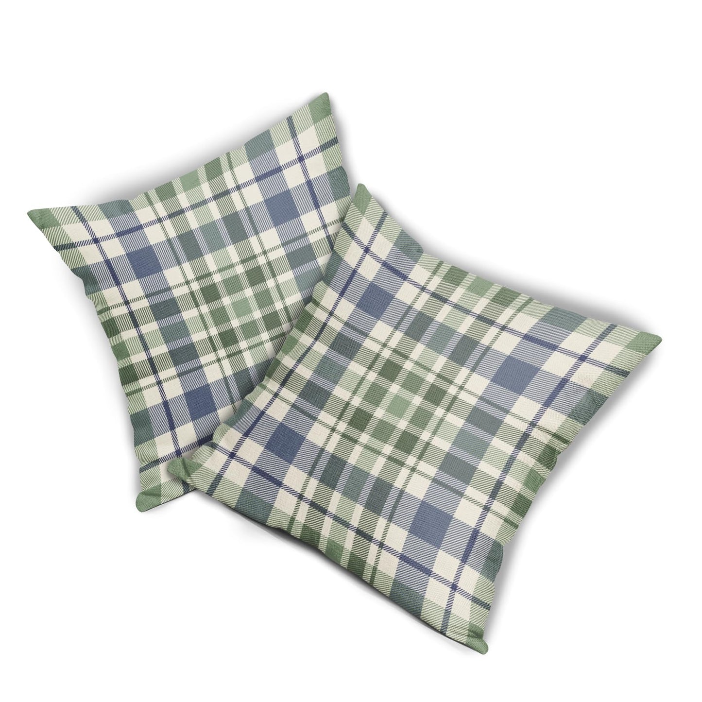 Aytipun Blue Sage Green Spring Plaid Pillow Covers 18x18 Set of 2 Seasonal Tartan Buffalo Plaid Holiday Print Decorative Outdoor Pillowcases Farmhouse Summer Throw Cushion Case Couch Sofa Bed Decor