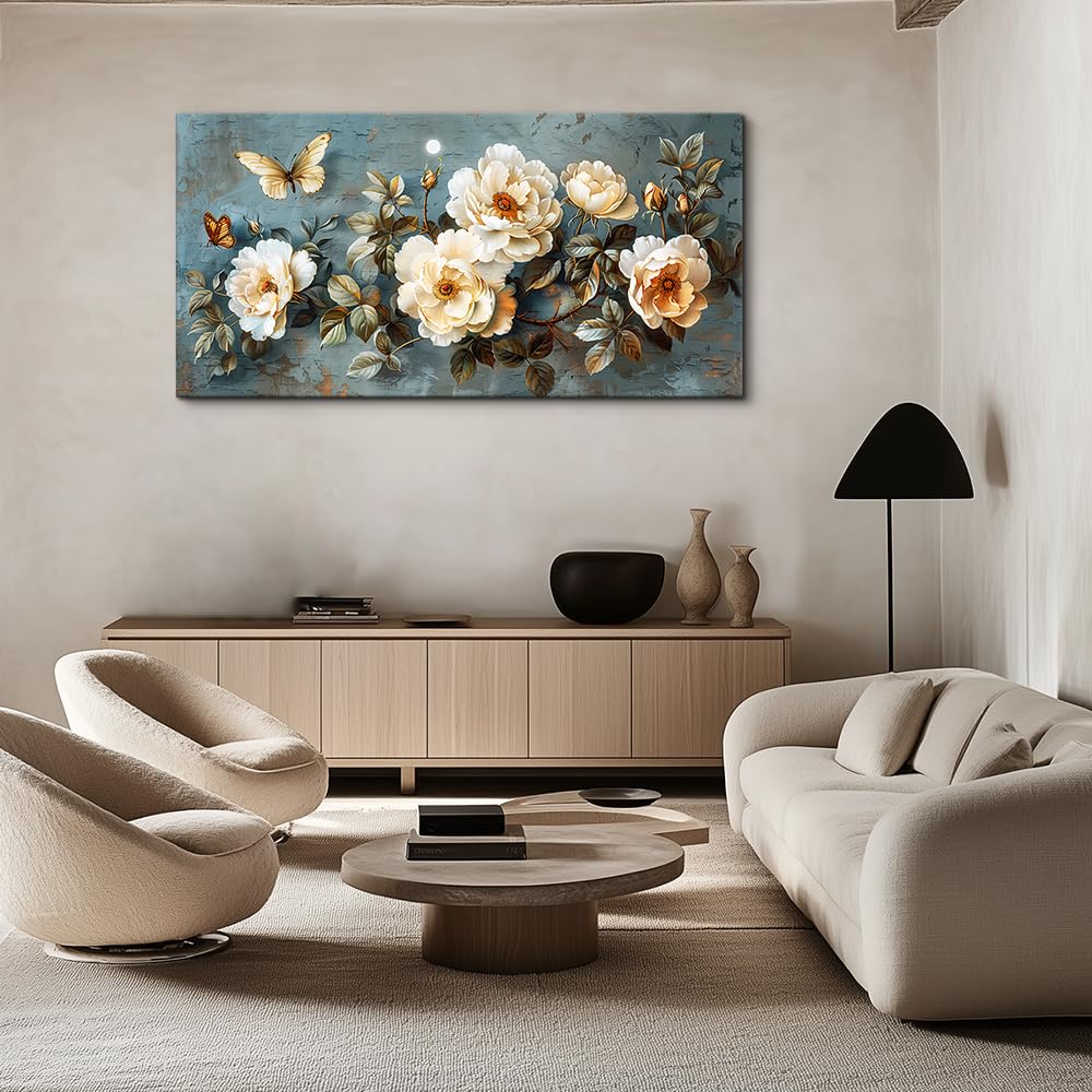 PHAOHUAXM Large Canvas Wall Decor For Bedroom Wall Art For Living Room Office Decor Abstract White Flower Painting Modern Printing Pictures Artwork Restaurant kitchen Home Decor Aesthetic 20"x40"