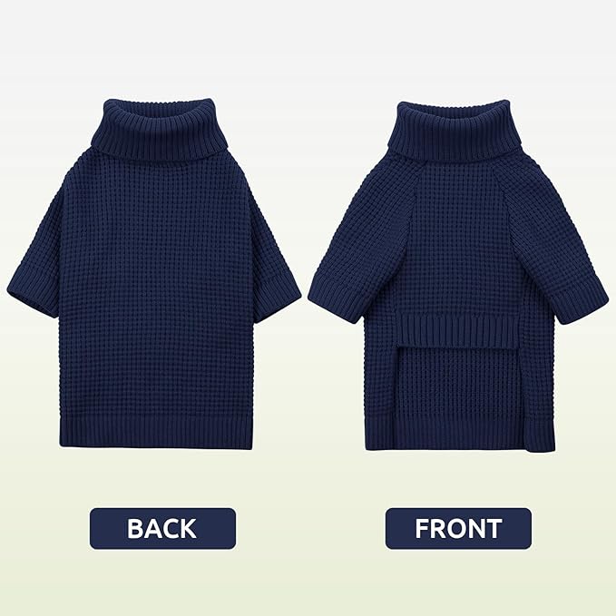 Queenmore Small Dog Sweater, Plaid Doggie Sweater, Long Sleeve Knitted Puppy Sweater with Check Pattern, Warm Pet Sweaters, Solid Pull-on Cat Sweaters, Navy Blue S