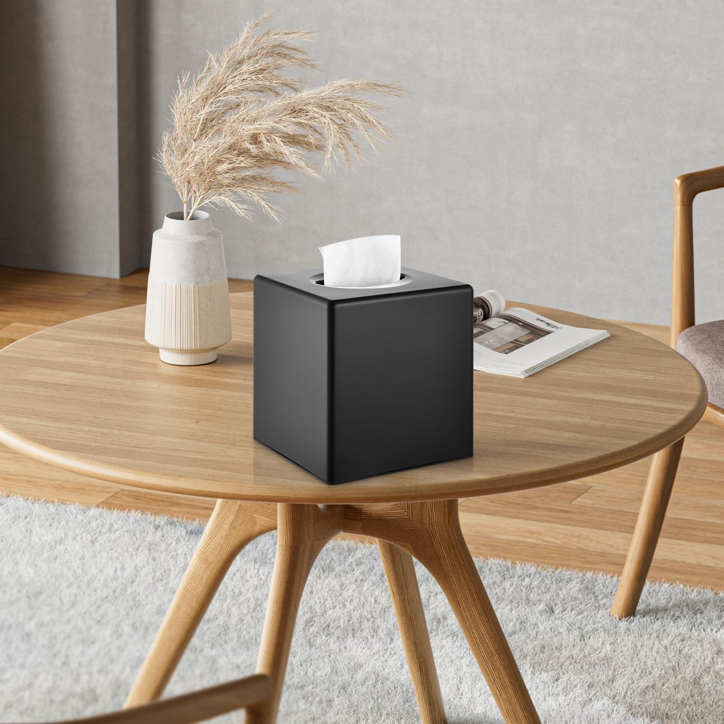Y-in Hand Tissue Box Cover, Modern Decorative Square Facial Storage Tissue Box Holder, Home Accessories for Bathroom Vanity Countertops, Dressers, Night Stand, Parlors and Office - Matte Black