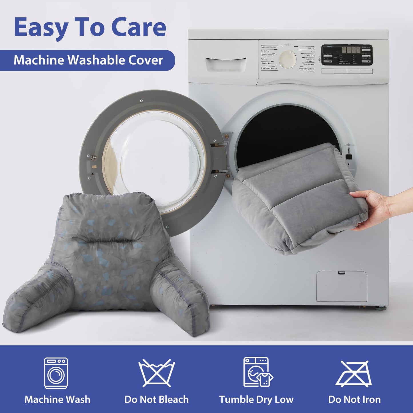IASEAHK Back Pillow for Bed Sitting Up, Reading Pillows for Beds, Bed Pillow for Sitting up, Backrest Pillows with Arms for Adult, Filled with Shredded Memory Foam for Beds, Couch, Floor, Light Grey