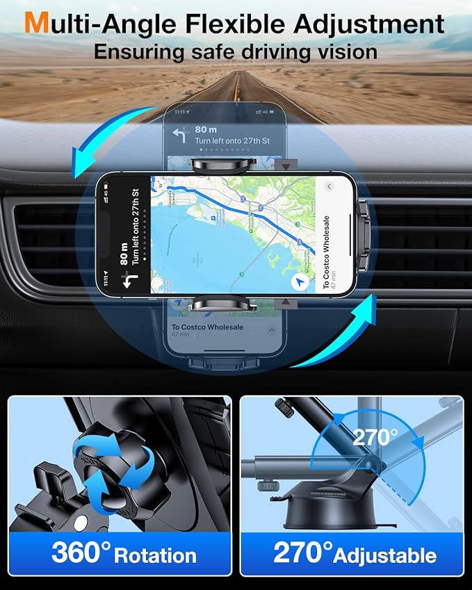 2025 Ultimate Car Phone Holder【80+LBS Strongest Suction & Military-Grade】 Universal Cell Phone Holder Truck Car Mount for Dashboard Windshield Air Vent for iPhone 17 16 Pro Max 15 Samsung 2pcs,Blue