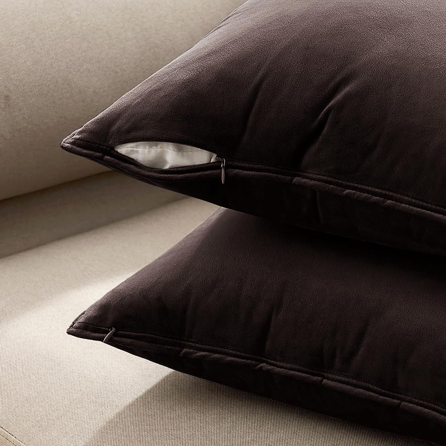 MIULEE Dark Brown Velvet Throw Pillow Covers 26x26 Soft Decorative Solid Square Euro Sham Cushion Cases Pack of 2 Modern Luxury Home Decor for Couch, Sofa, Bedroom