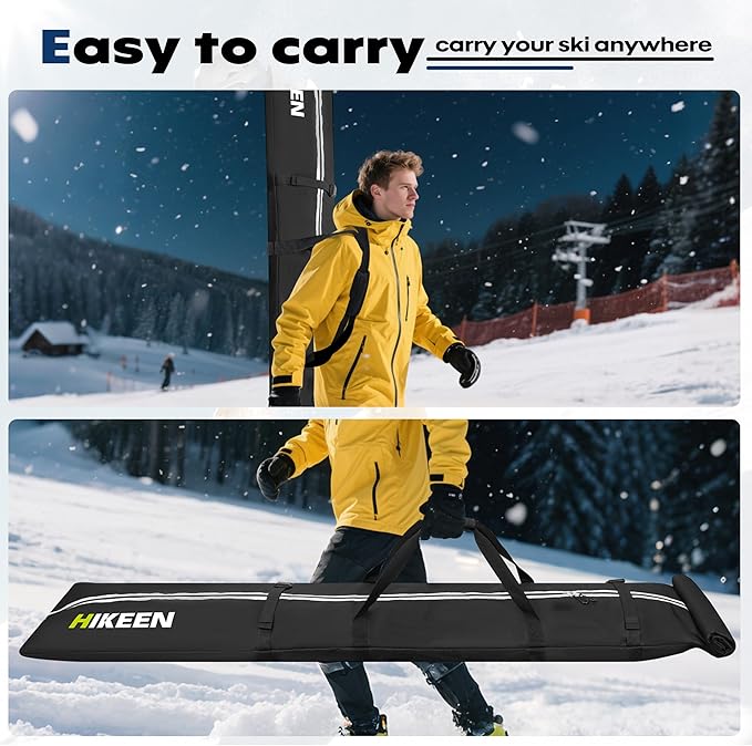 Hikeen Ski Bag for Air Travel,Full Padded Ski Bag Protection, Waterproof Reinforced Ski Travel Bag Fits for Skis Up to 215 CM, Perfect for Skiing, Storage and Transport
