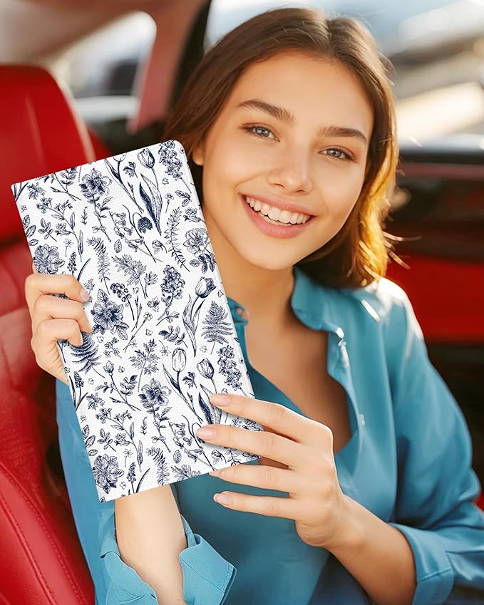 Slohif Car Registration and Insurance Card Holder with Magnetic Shut - Vehicle Glove Box Organizer Women Leather Automobile License Holders Coasters Auto Accessories Case for Document,Leaves