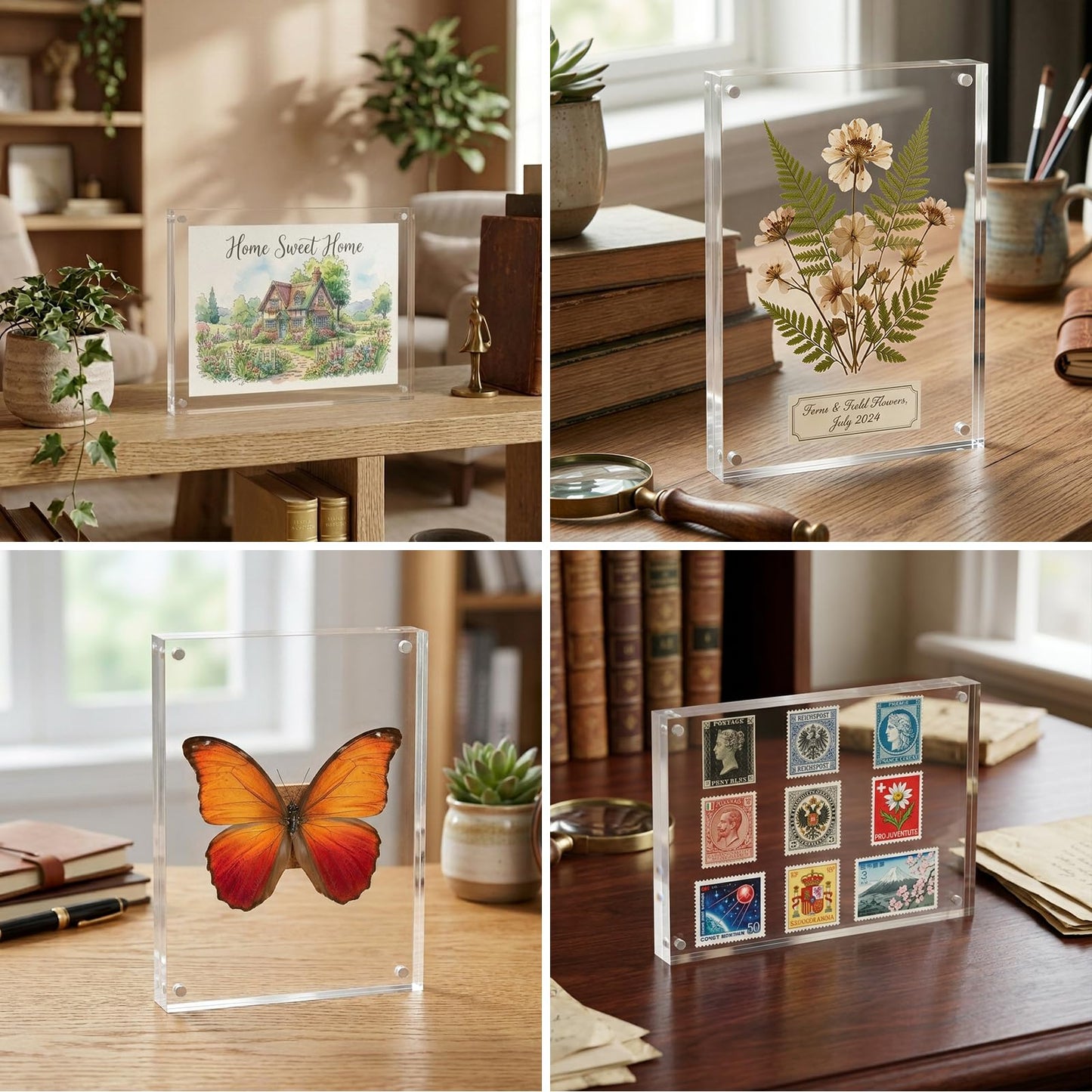 Fixwal 5x7 Acrylic Picture Frame, 3 Pack Thick Clear Double-Sided Magnetic Frames, Frameless Photo Frames for Desktop Tabletop Display