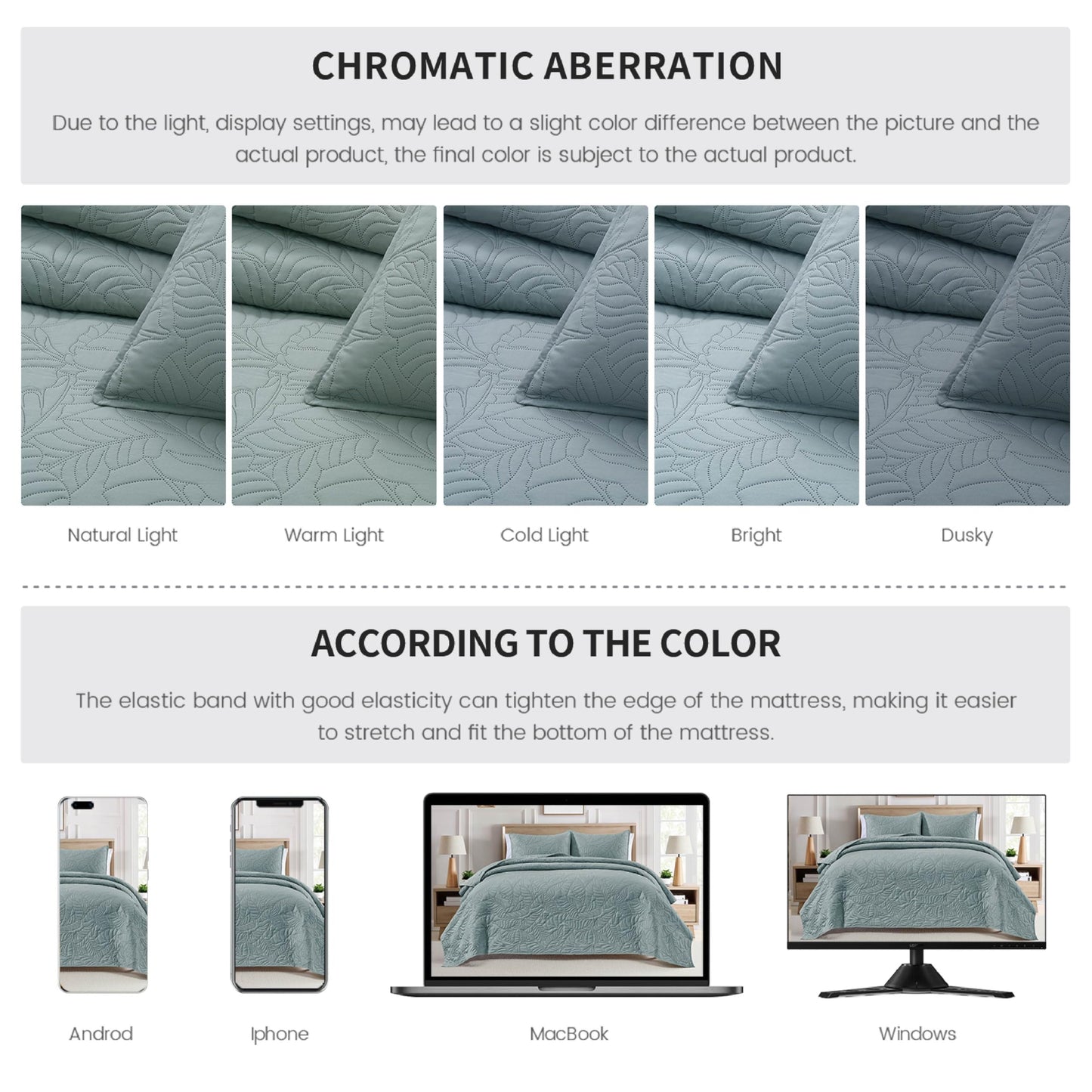 BOURINA Ultrasonic Quilt Set 3-Piece Bedding Set Pre-Washed Microfiber Ultra Soft Lightweight Leaf Bedspread Coverlet Set for All Season, Queen Aqua