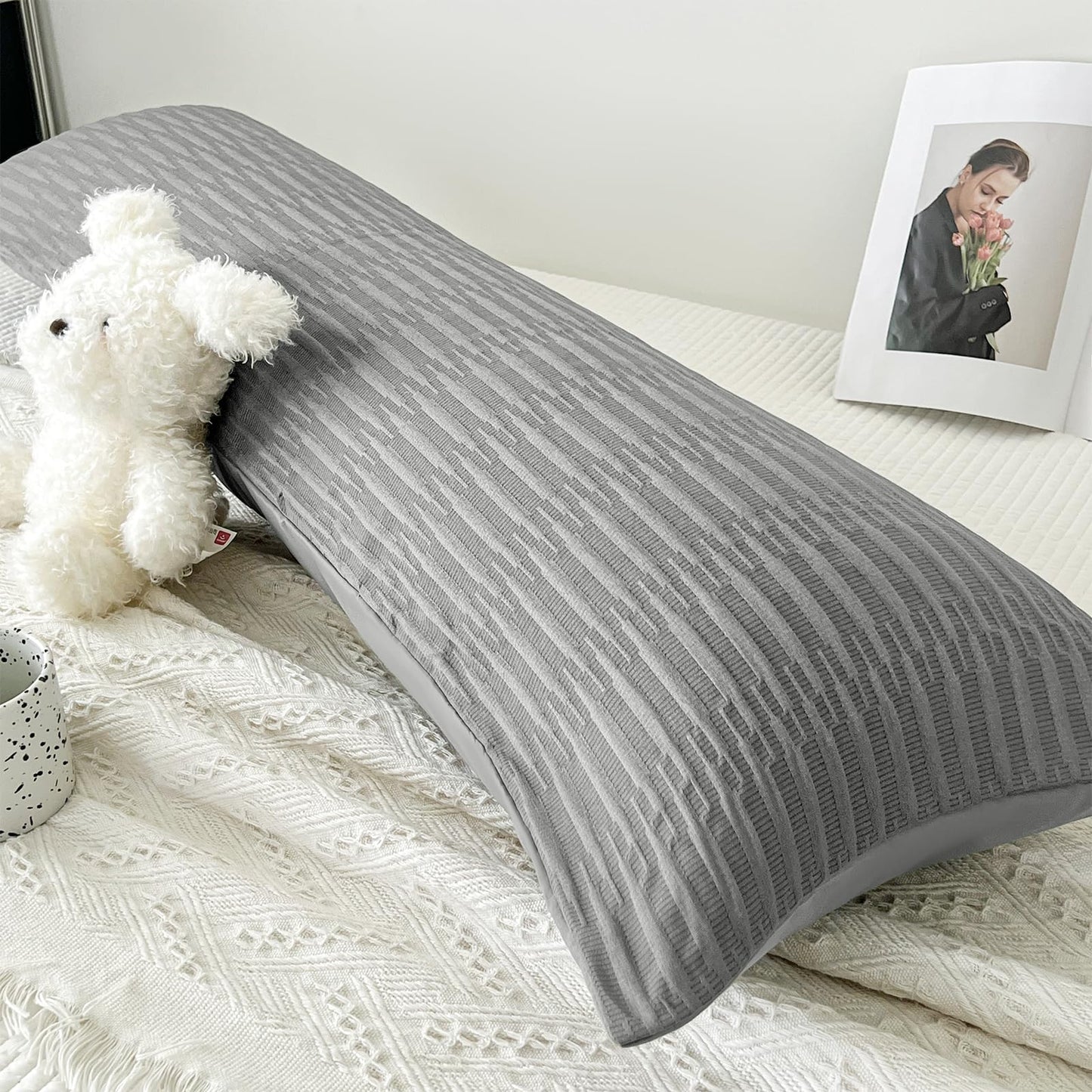 DCSKY Body Pillow Cover,Cooling Body Pillow Pillowcase for Hot Sleepers and Night Sweats, Breathable & Silky Soft Full Long Pillow Case Cover (20x54 Inches,Grey)