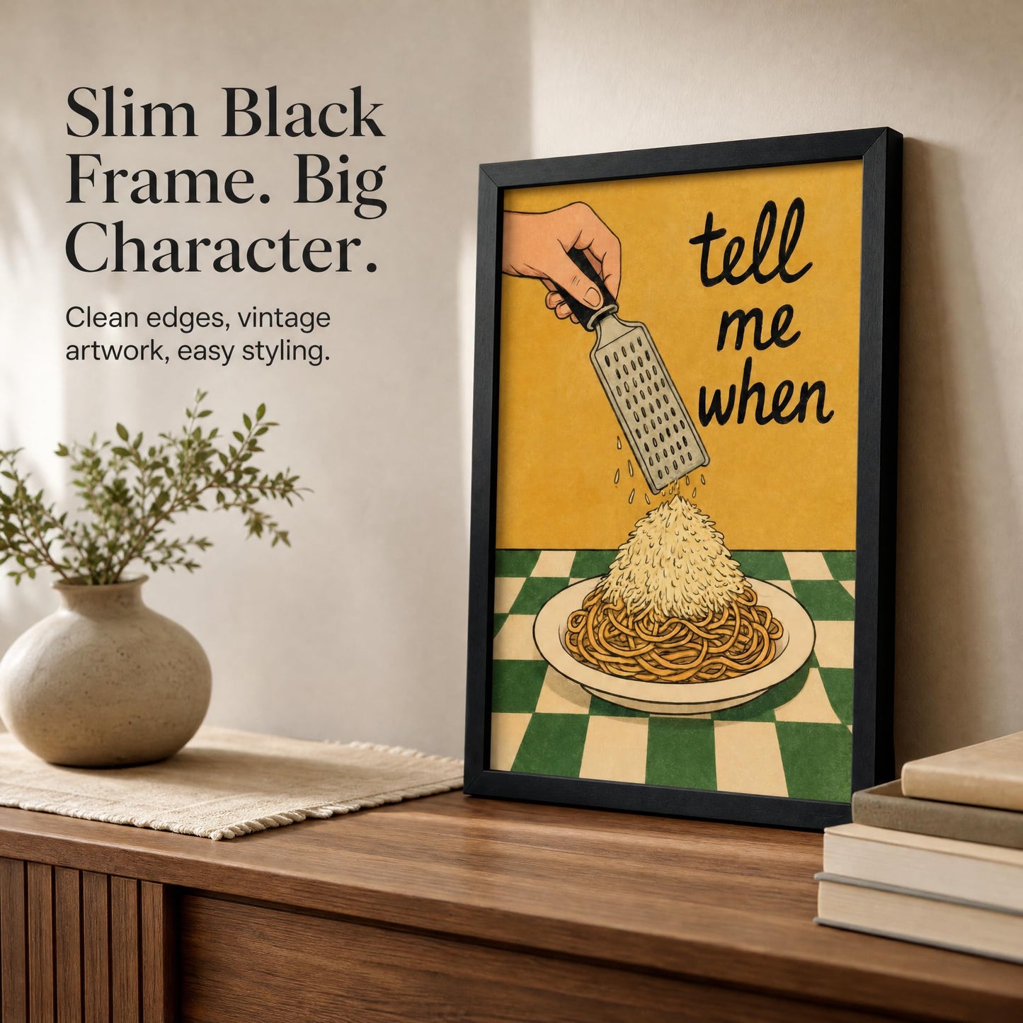 Framed Pasta Kitchen Wall Art Funny Food Inspired Kitchen Wall Decor Cheesy Pasta Lovers Painting Picture Spaghetti Canvas Prints Quirky Food Poster Artwork for Dining Room Home Decor
