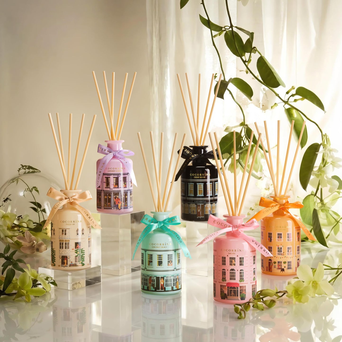 COCORRÍNA Reed Diffuser - Sakura 6.76 fl oz Reed Diffuser with 8 Sticks Home Fragrance Bathroom Shelf Decor (Festive House Collection)