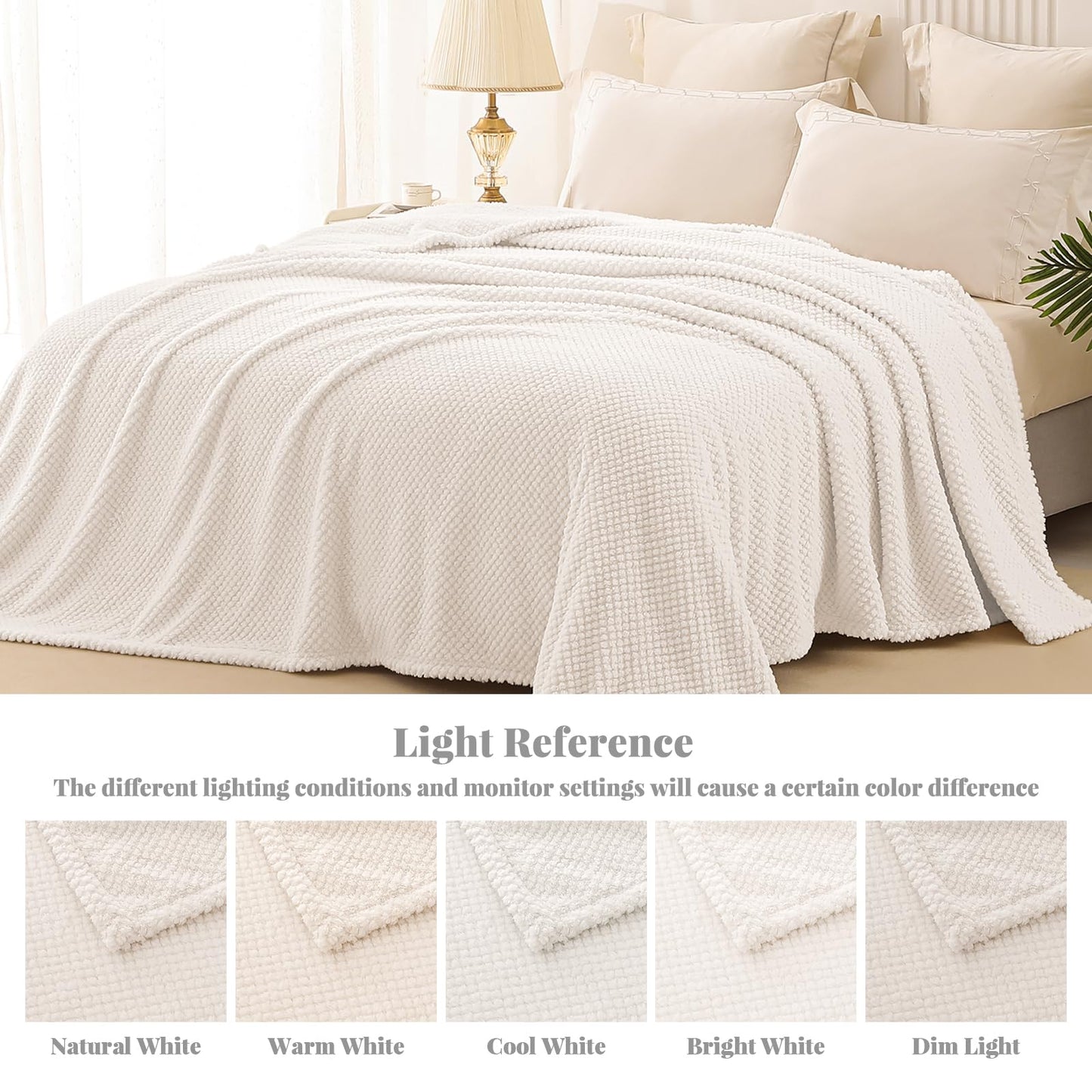 Whale Flotilla King Size Fuzzy Fleece Blanket for Bed, 90x104 Inch Fluffy Soft Jacquard Blankets for All Season, Lightweight and Cozy, Ivory
