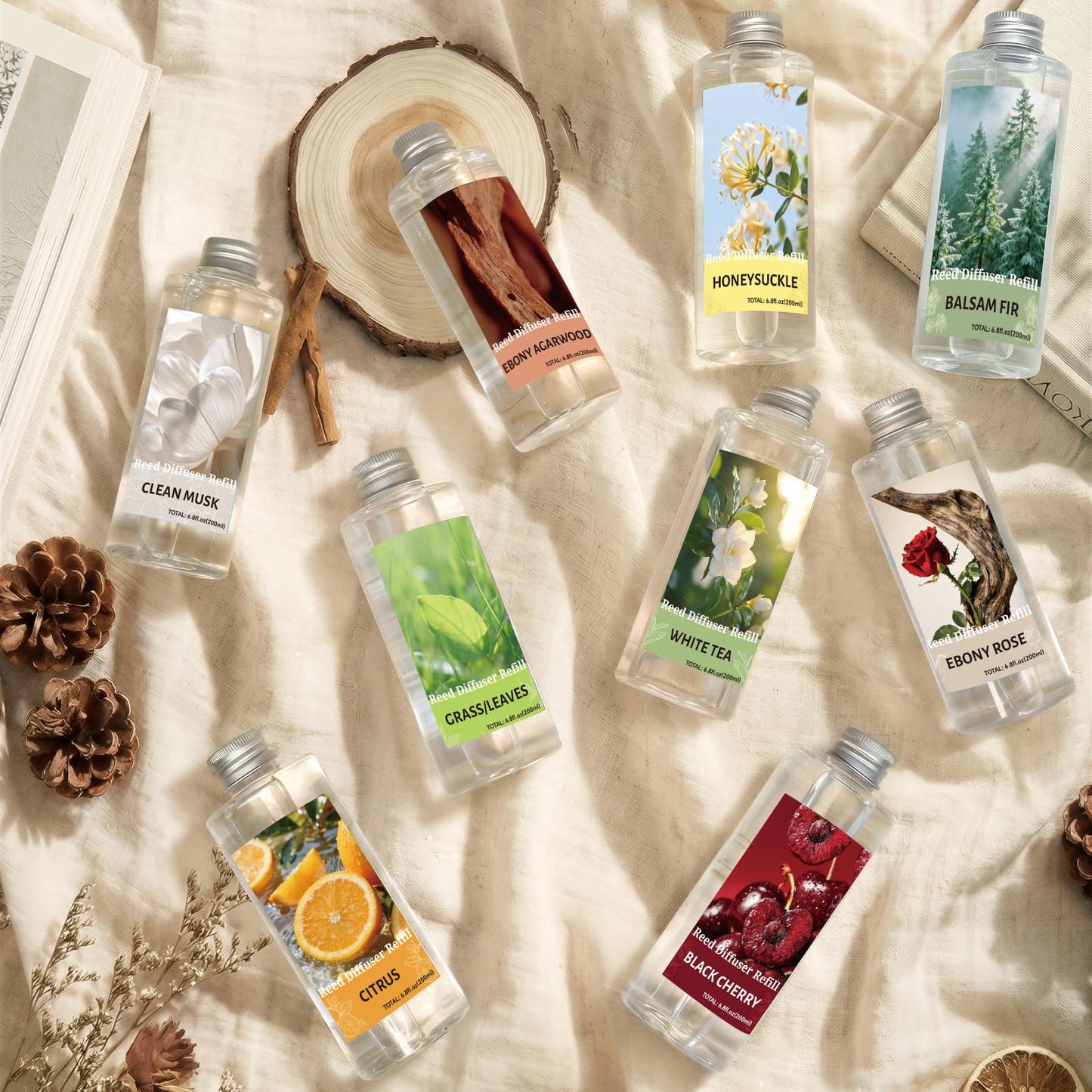 STRN Reed Diffuser Oil Refill, Honeysuckle Scented Diffuser Oil Refills with 6 Reed Sticks 200ML(6.8fl.oz), Room Fresheners for Home, Long-Lasting Summer Fragrance for Living Room, Bedroom, Office